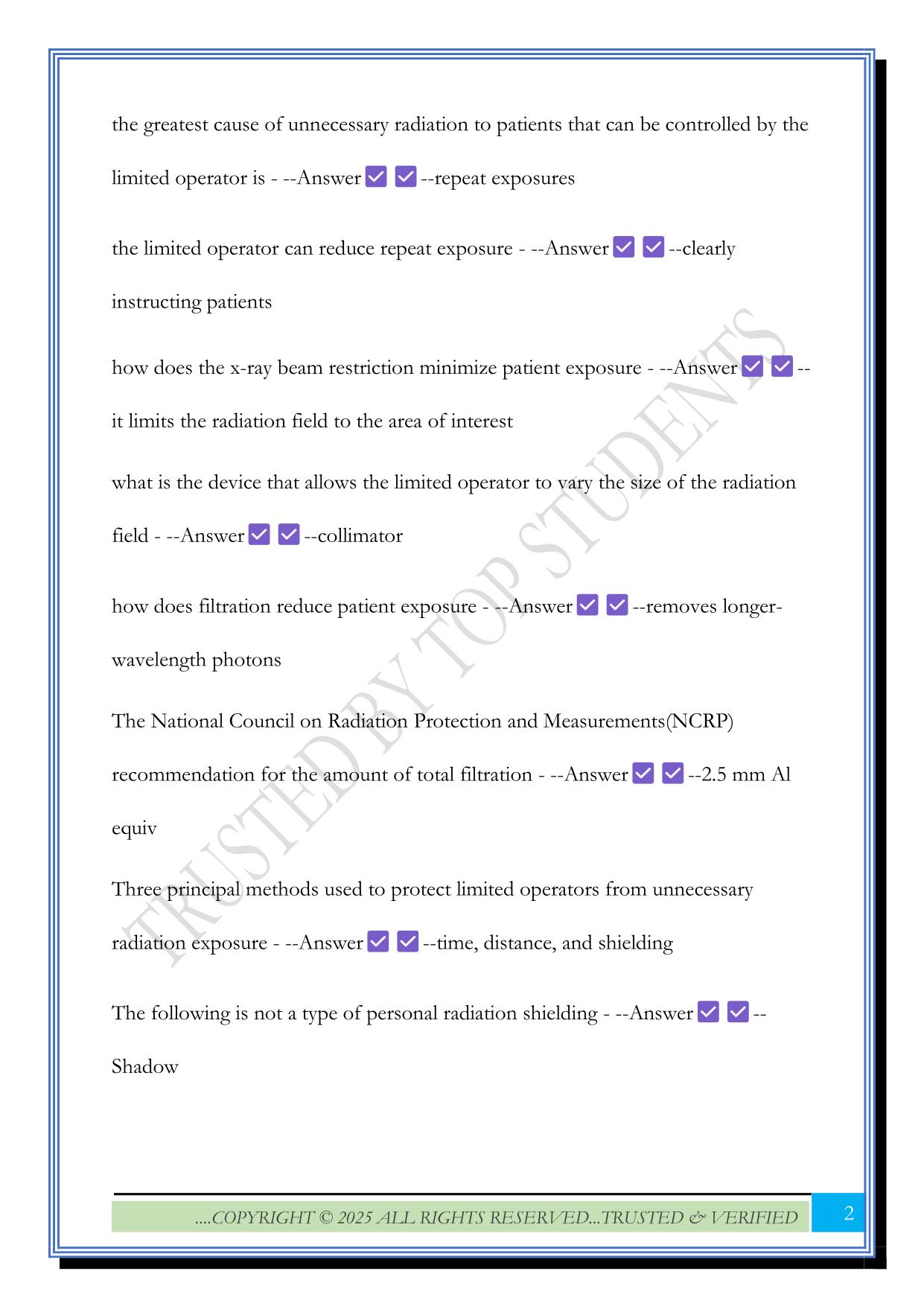 Limited scope of radiography practice exam 2025 Questions and Answers