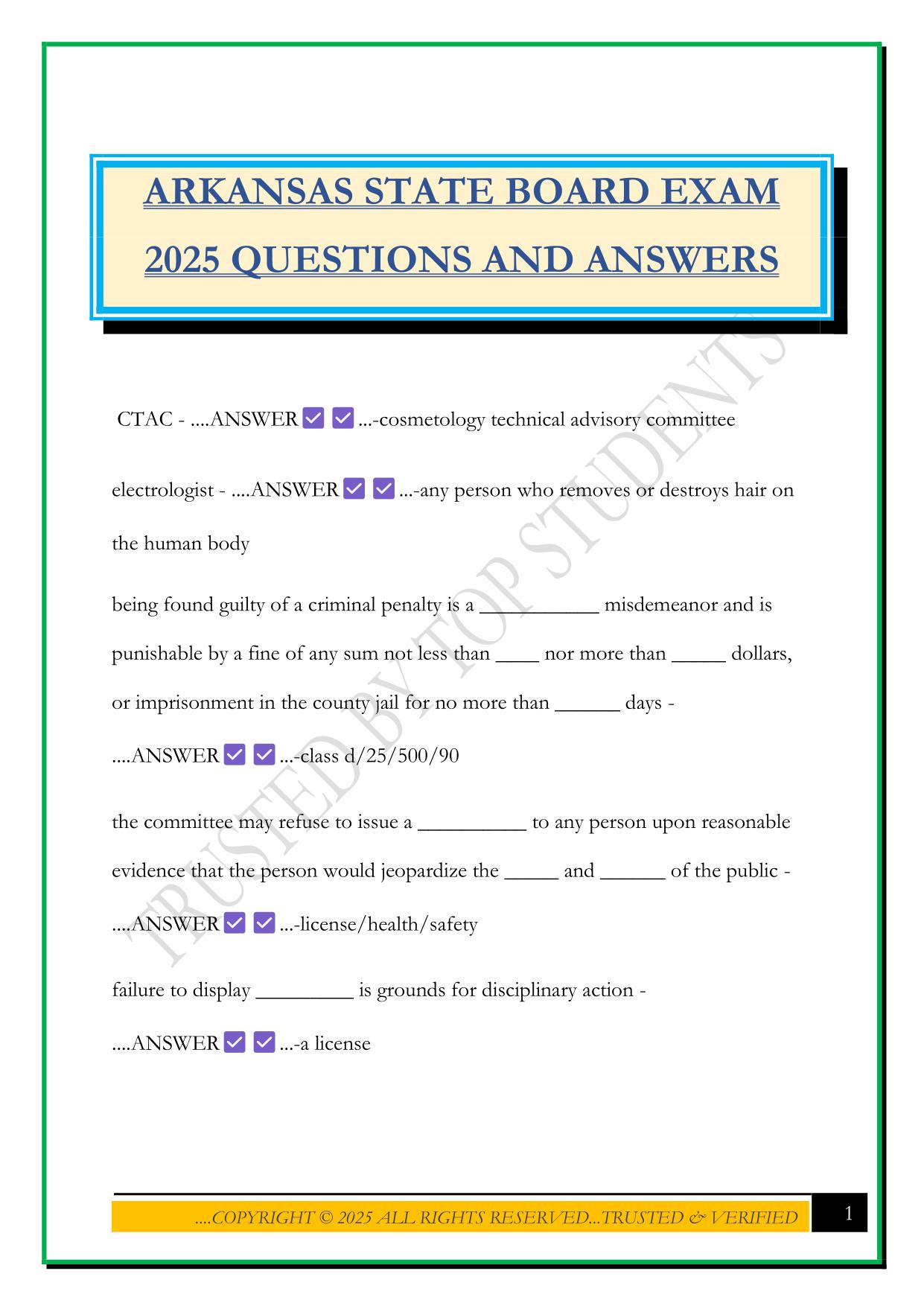 ARKANSAS Bundled Exams Questions and Answers |100% Pass |Verified and Updated 