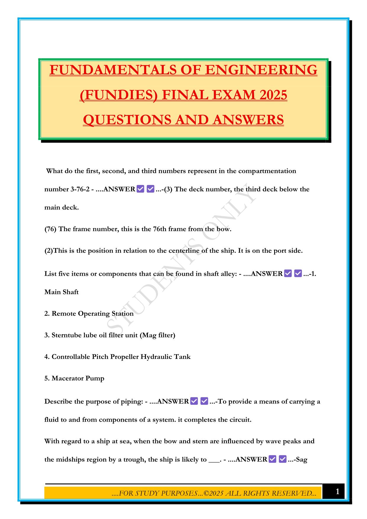 FUNDAMENTALS OF ENGINEERING (FUNDIES) FINAL EXAM 2025 QUESTIONS AND ANSWERS