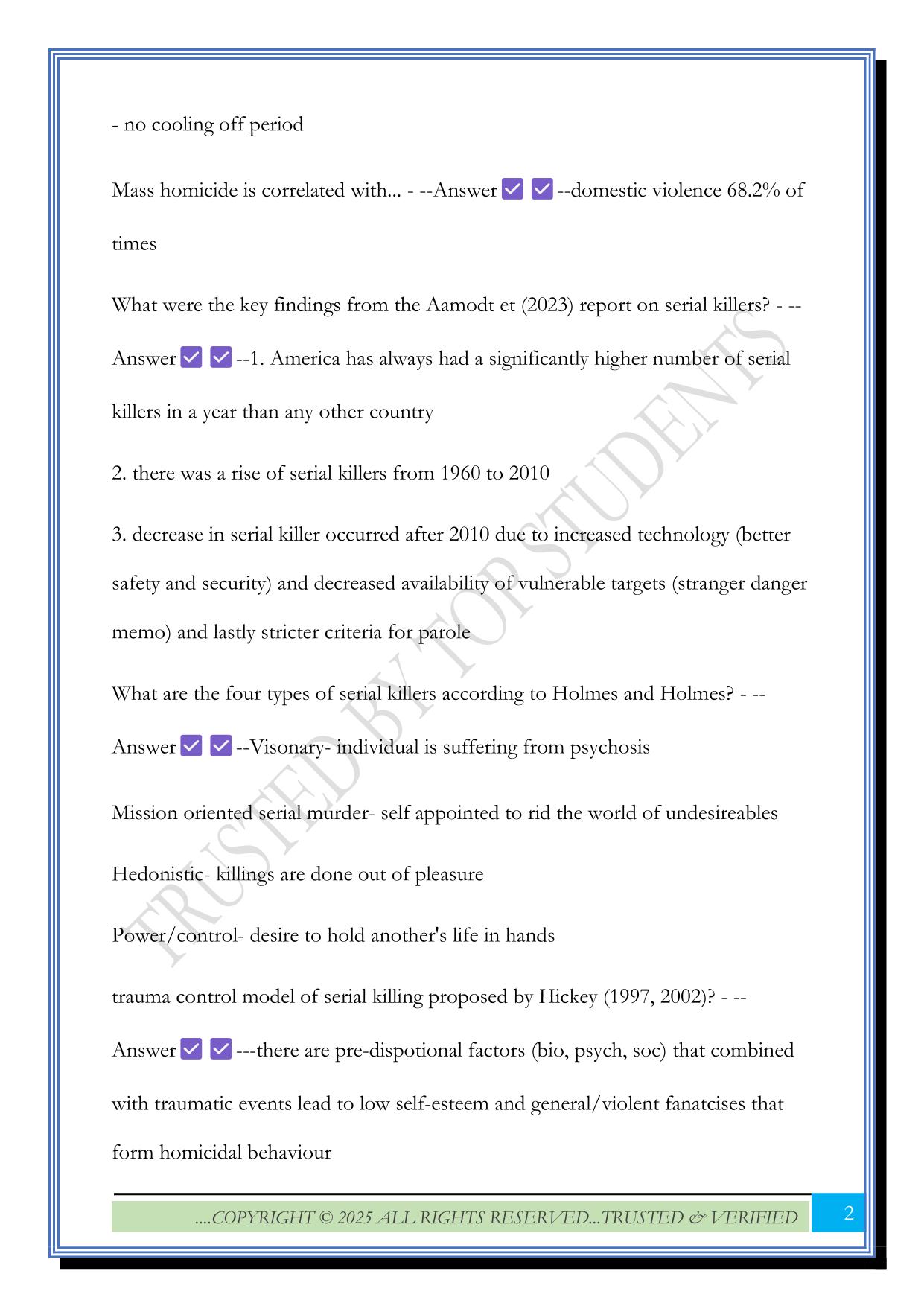 Final Exam- Psyc 3402: criminal behaviour 2025 Questions and Answers
