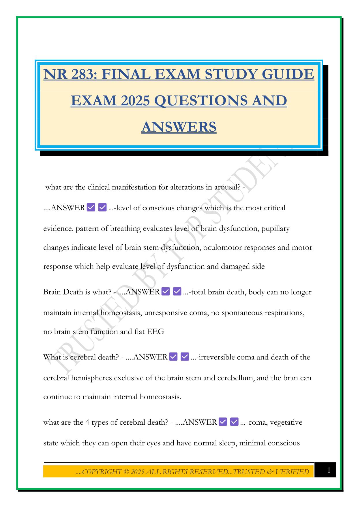 NR 283: FINAL EXAM STUDY GUIDE EXAM 2025 QUESTIONS AND ANSWERS