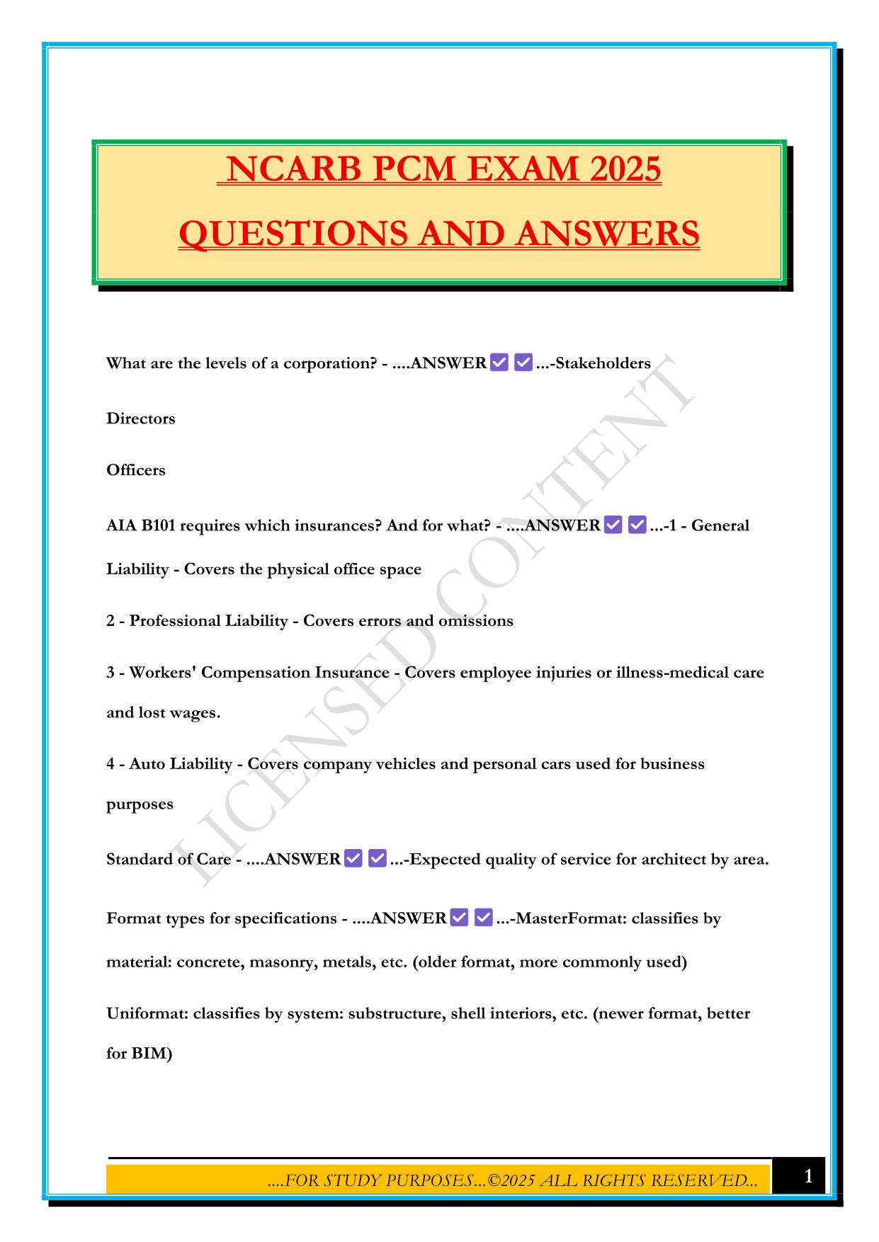 NCARB PCM EXAM 2025 QUESTIONS AND ANSWERS