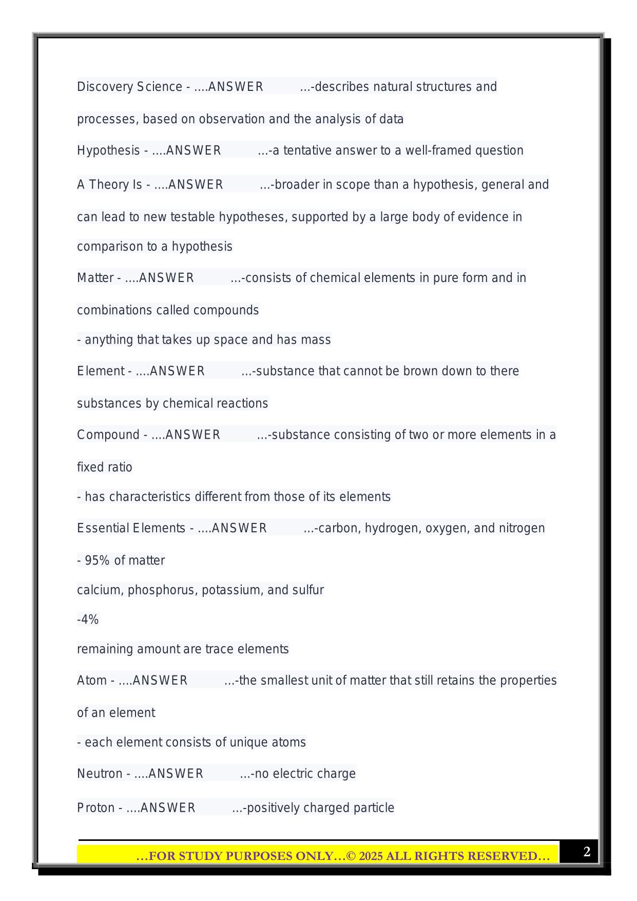 BIO 201 Exam 1 (Frampton, UNCW) 2025 Questions and Answers