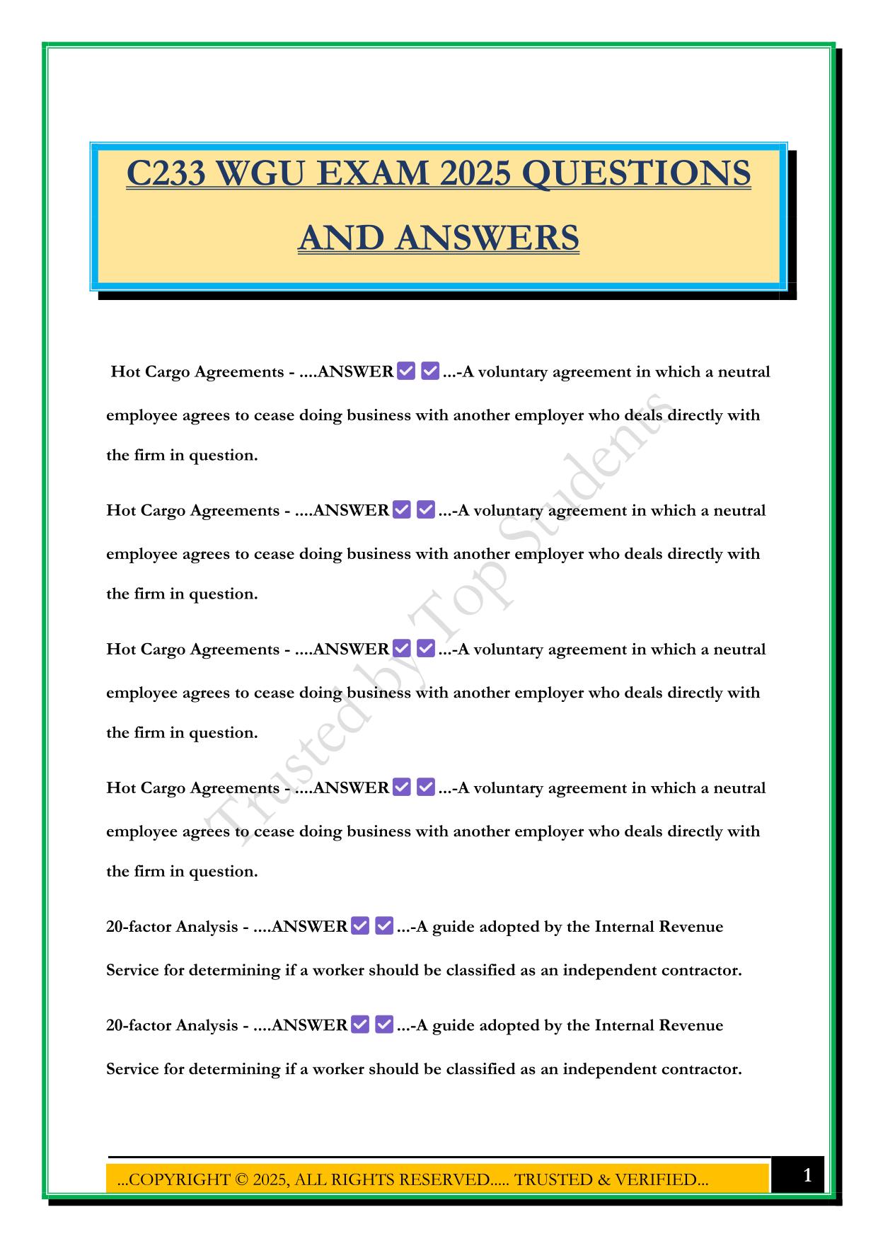 C233 WGU EXAM 2025 QUESTIONS AND ANSWERS