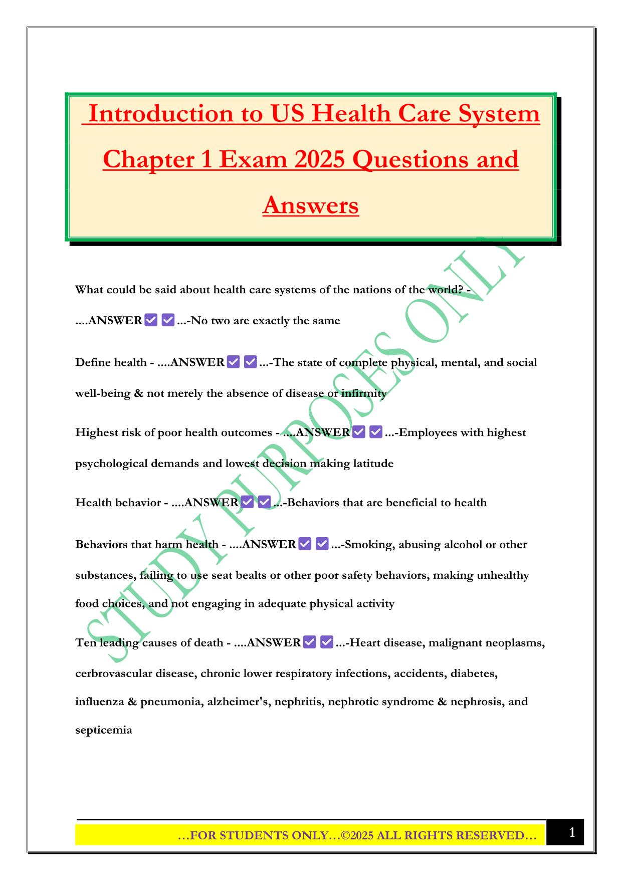 US Health Care Systems Bundled Exams 2025/2026 |Questions and Answers |100% Pass