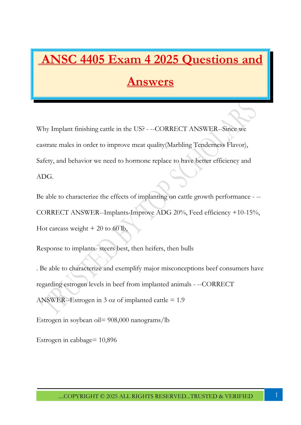 ANSC 4405 Exam 4 2025 Questions and Answers