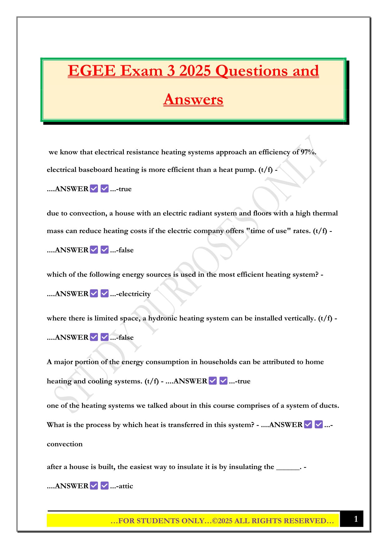 EGEE Exam 3 2025 Questions and Answers