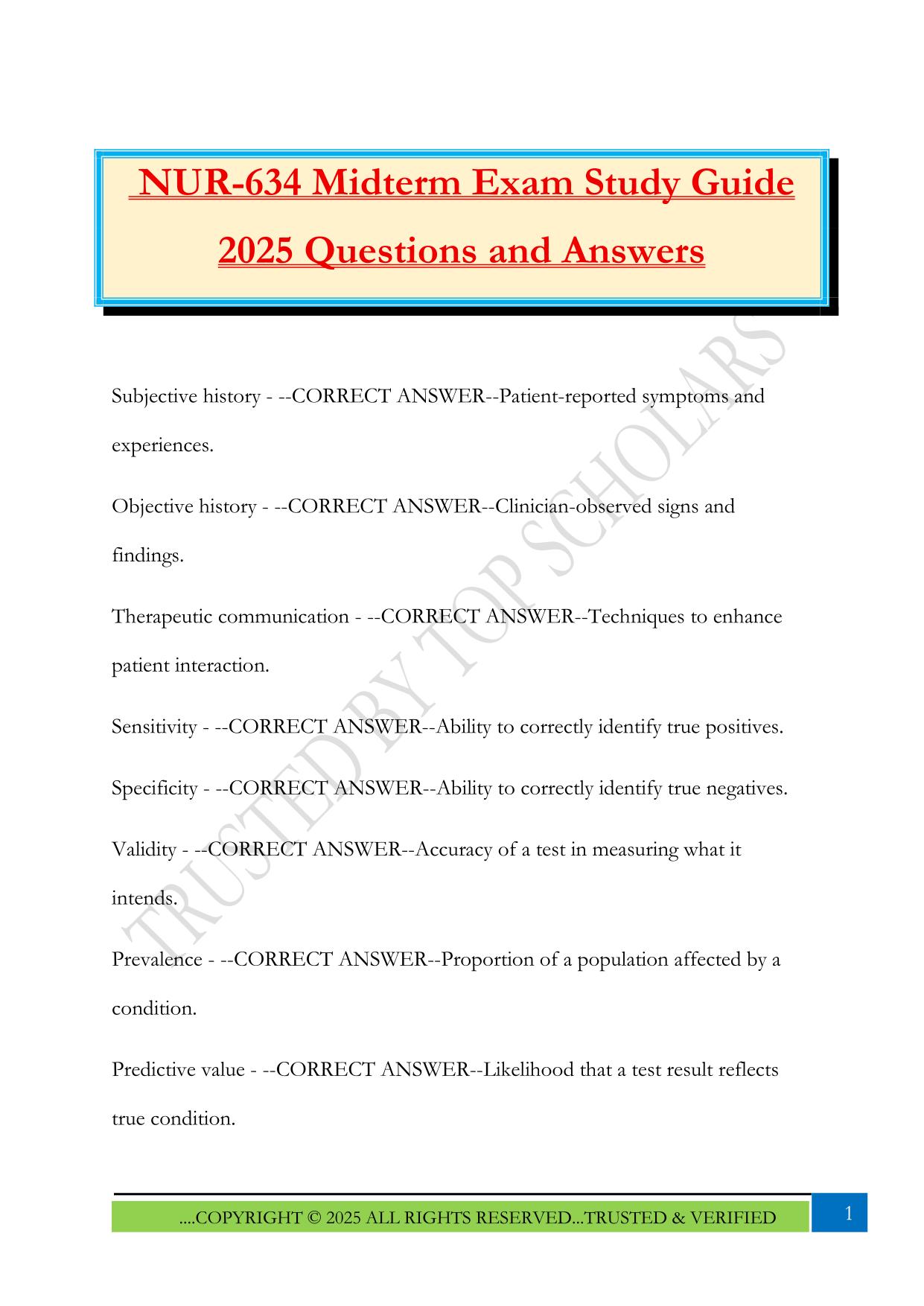 NUR-634 Midterm Exam Study Guide 2025 Questions and Answers
