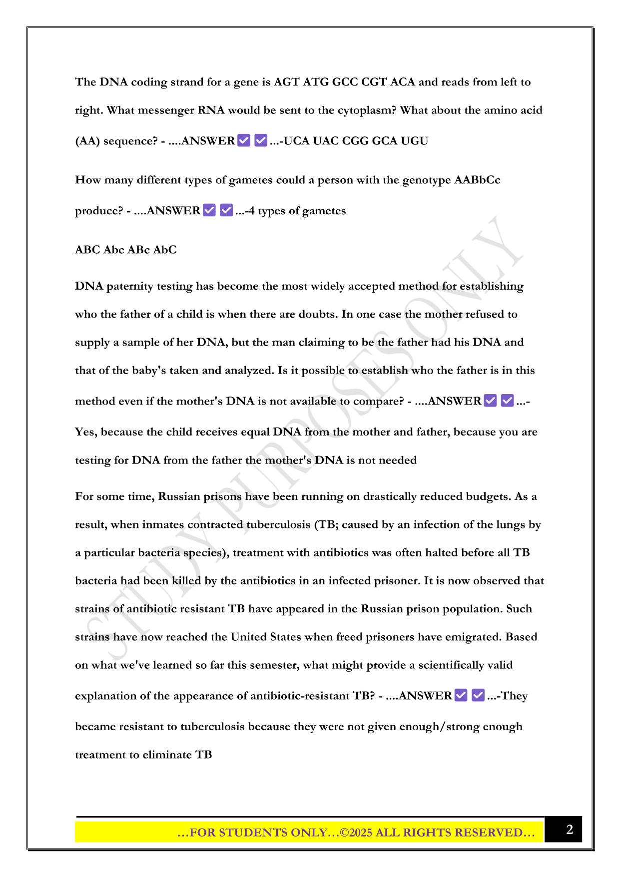 BIO 100 - EXAM 2 2025 QUESTIONS AND ANSWERS