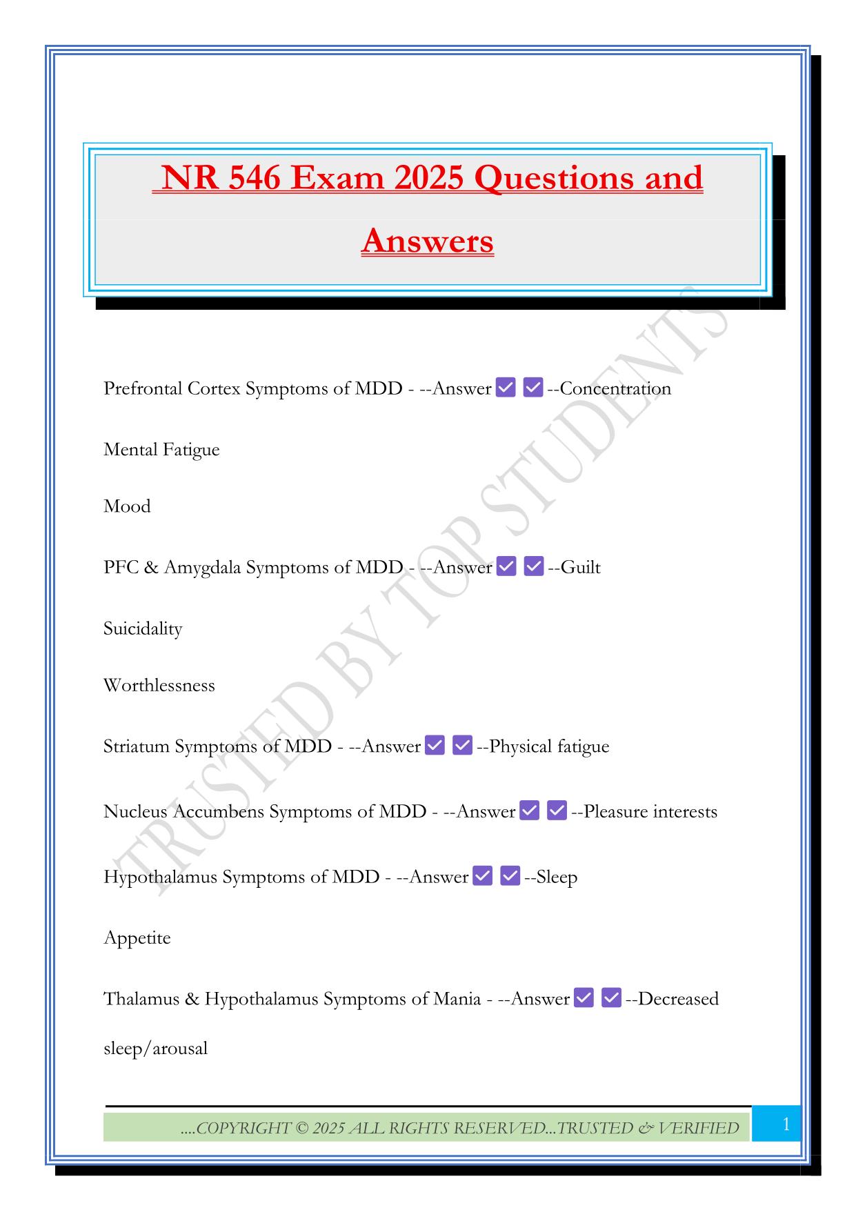 NR 546 Exam 2025 Questions and Answers