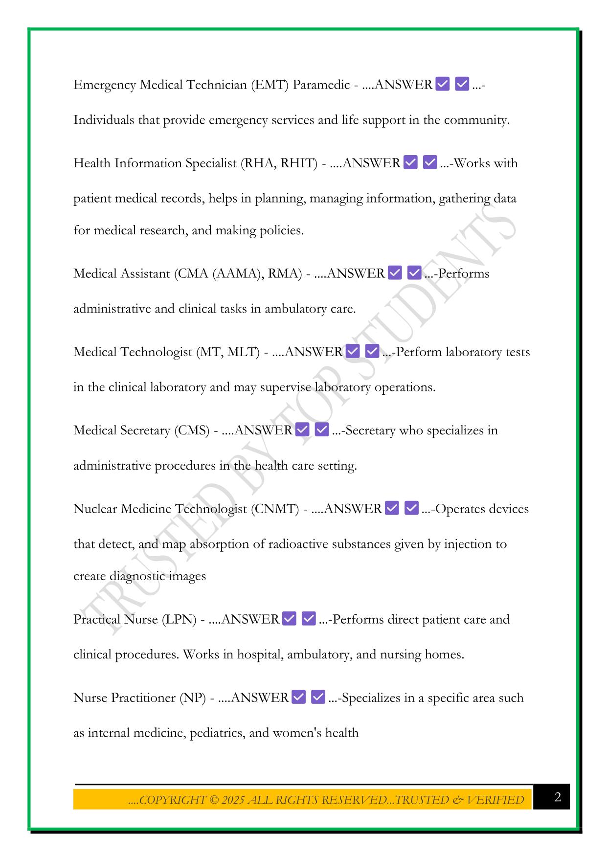 AMCA SECTION 1 HEALTH CARE SYSTEM EXAM 2025 QUESTIONS AND ANSWERS