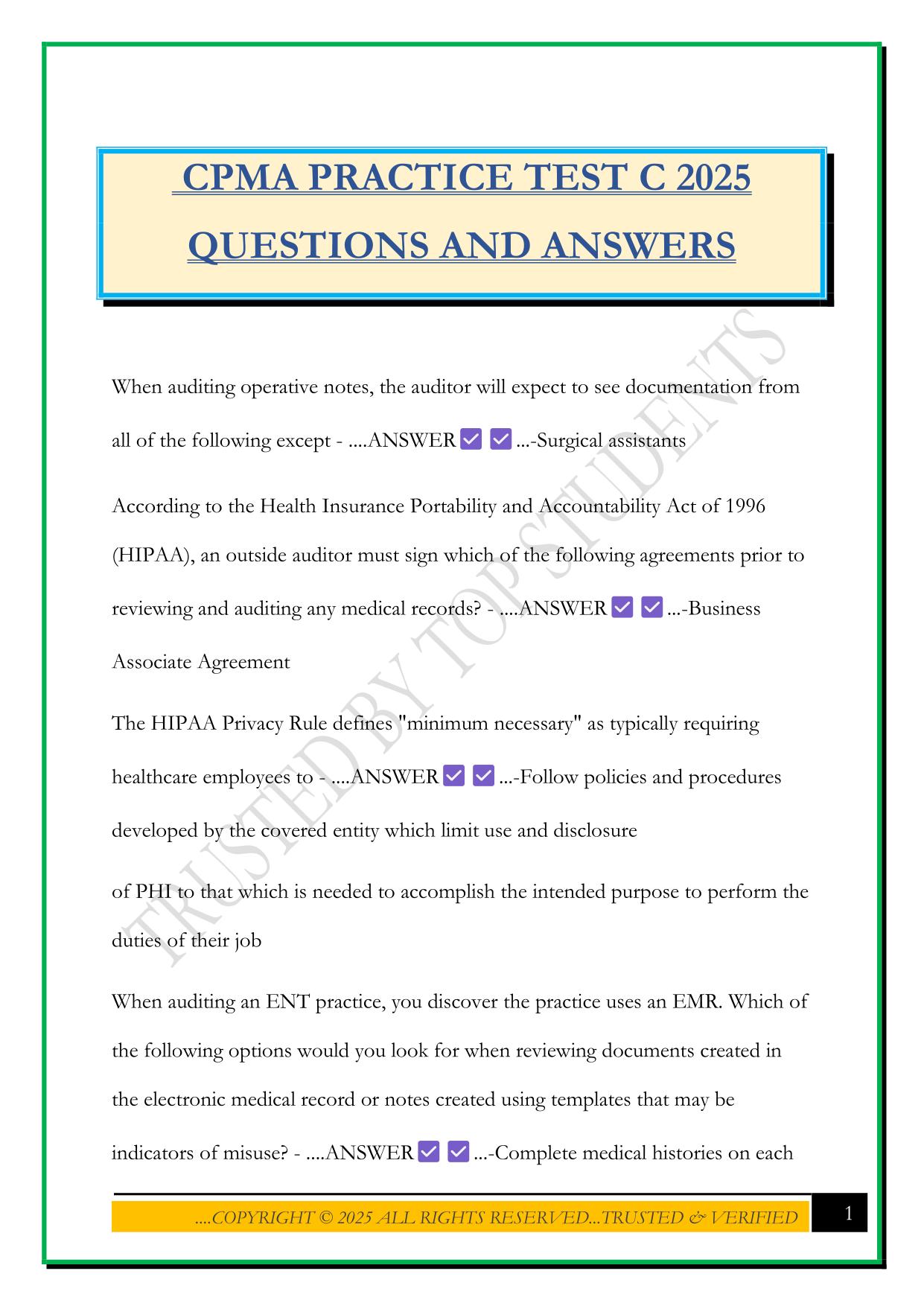 CPMA PRACTICE TEST C 2025 QUESTIONS AND ANSWERS