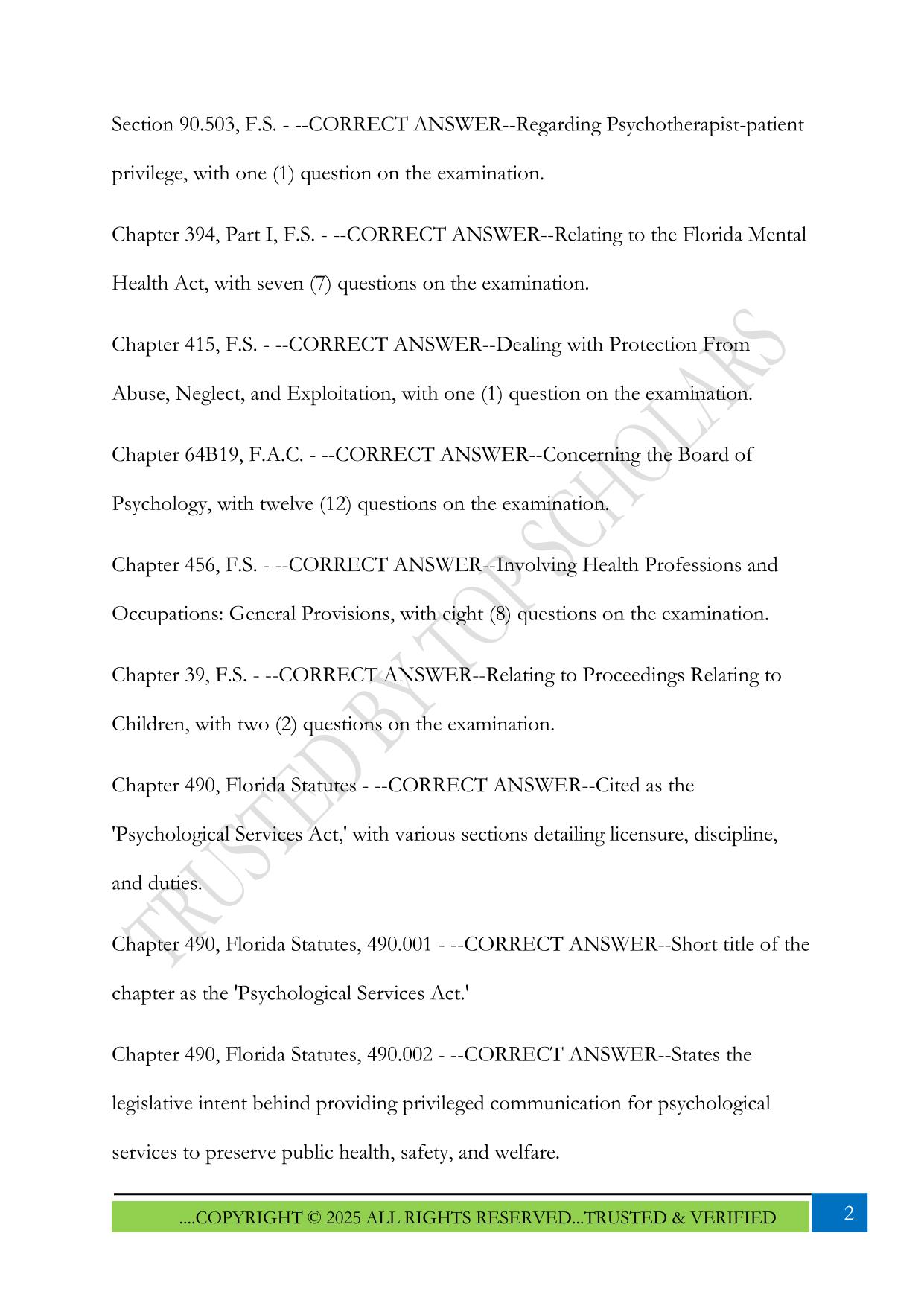 Florida Psychology Laws & Rules Exam 2025 Questions and Answers