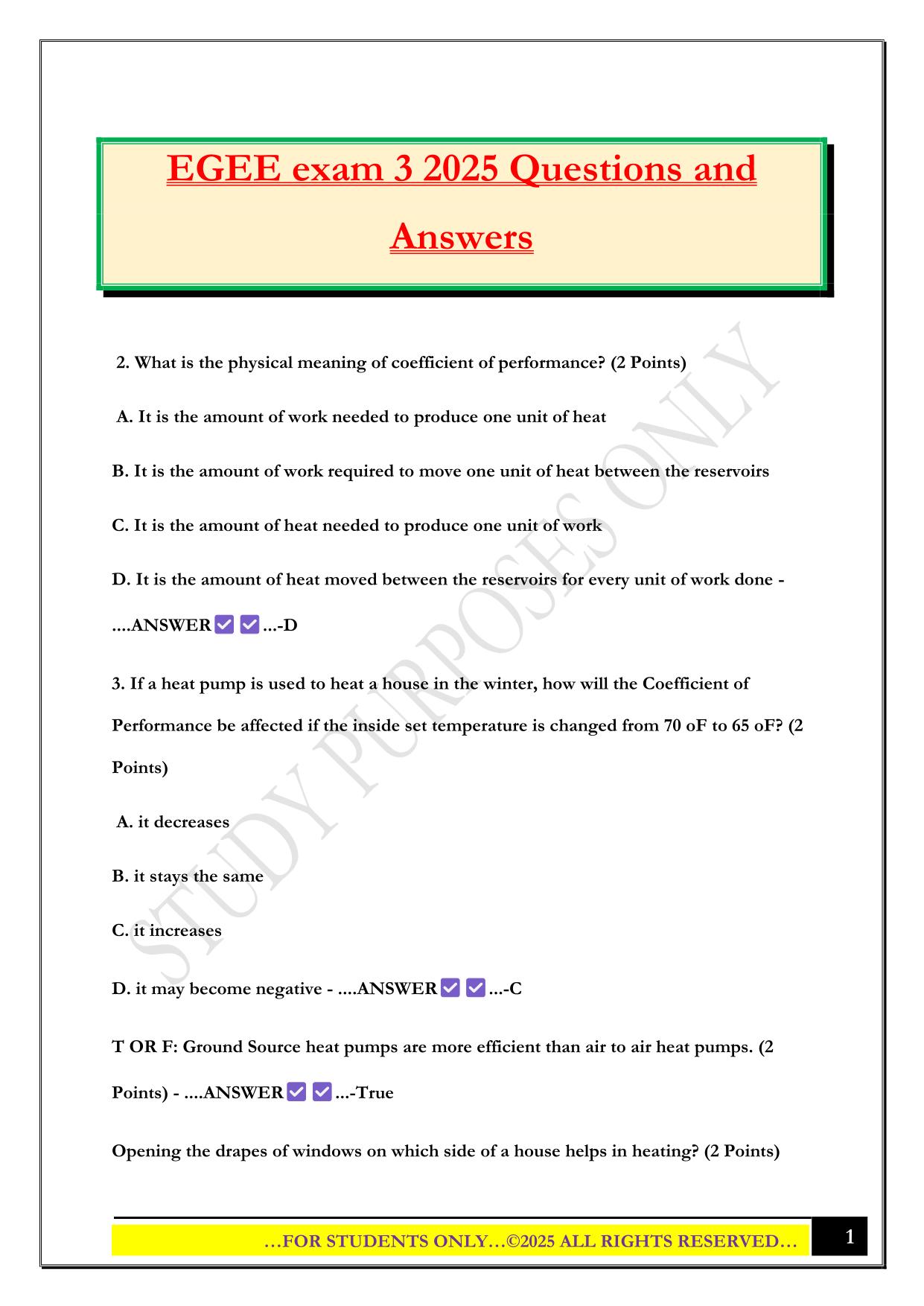 EGEE exam 3 2025 Questions and Answers