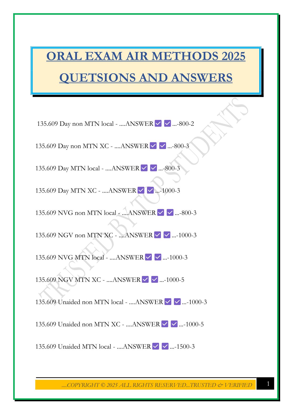 ORAL EXAM AIR METHODS 2025 QUETSIONS AND ANSWERS