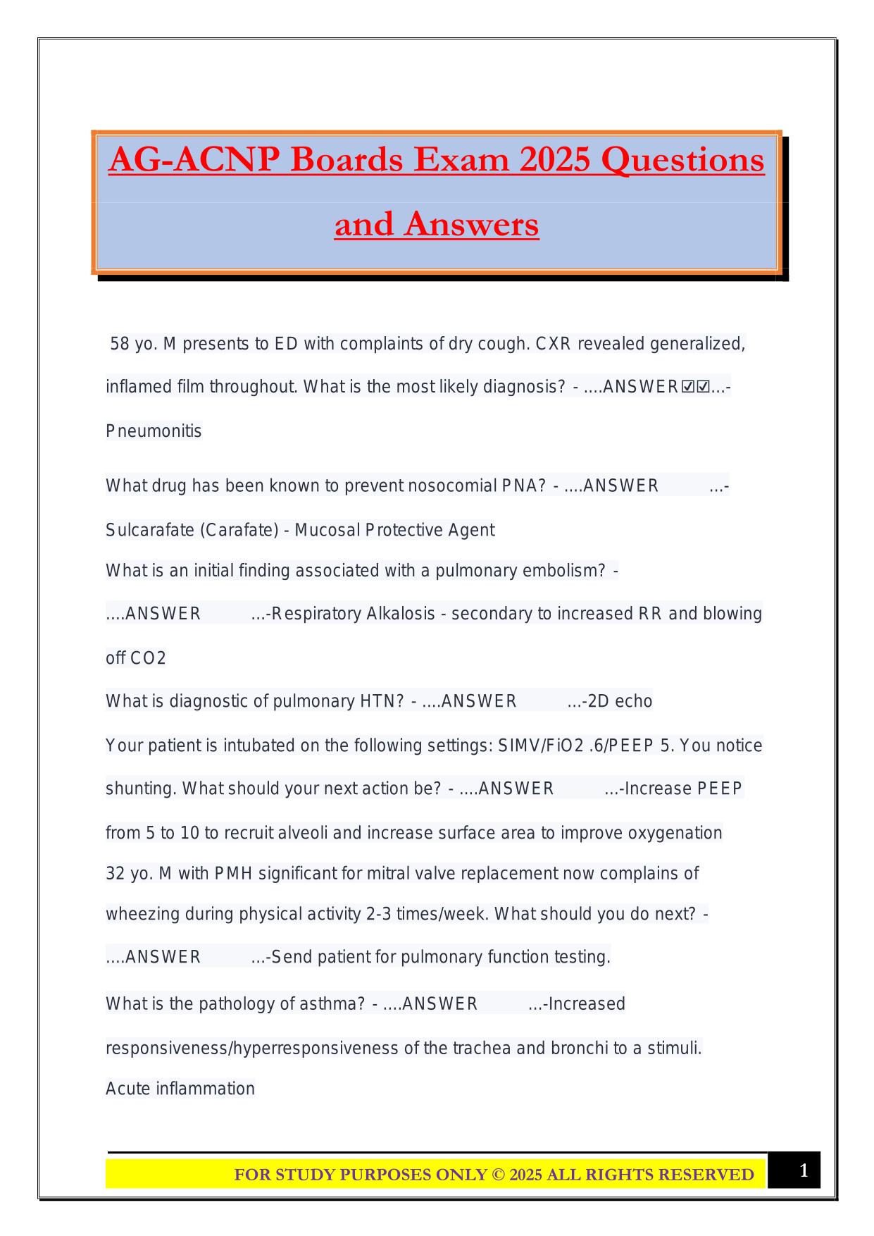 AG-ACNP Boards Exam 2025 Questions and Answers