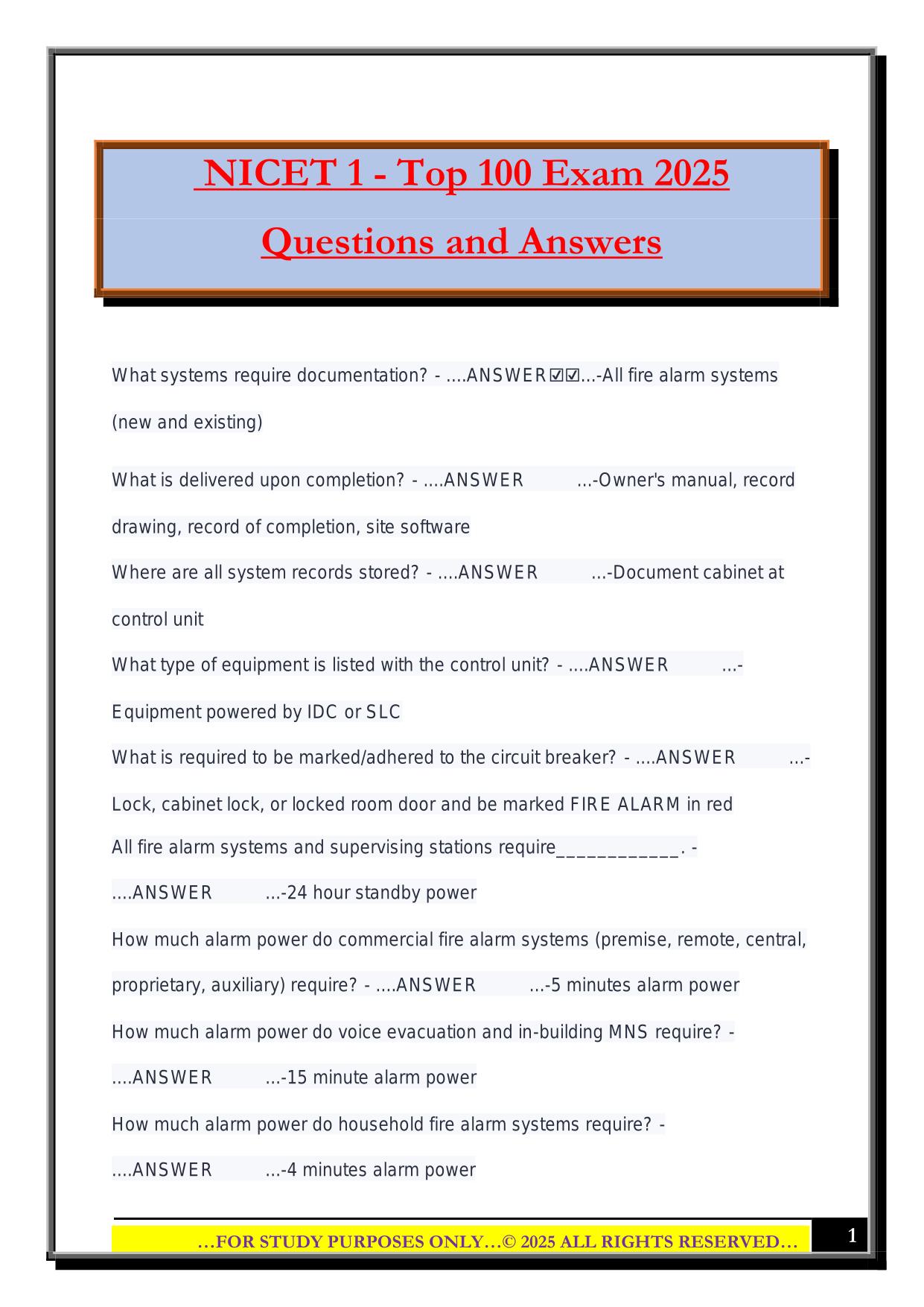 NICET 1 - Top 100 Exam 2025 Questions and Answers