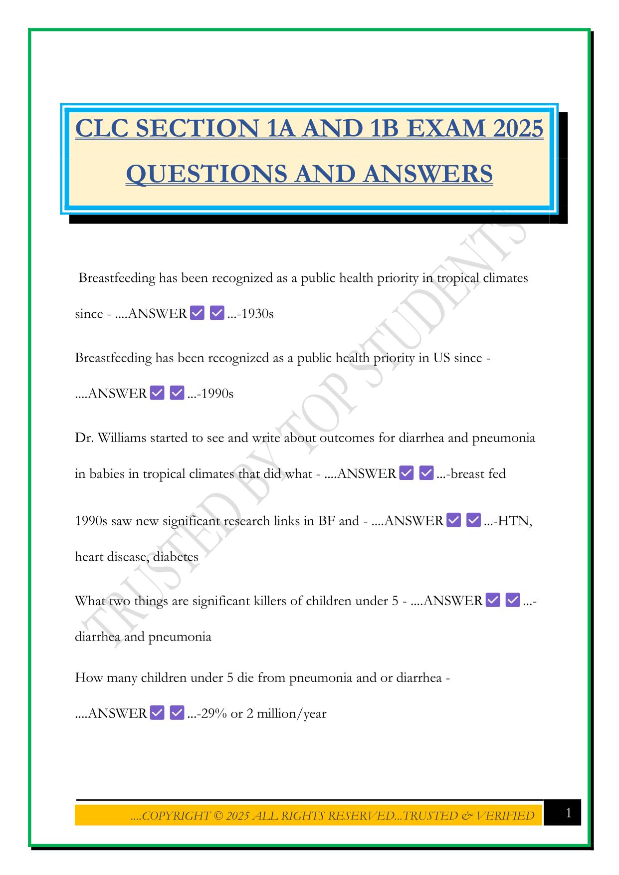 CLC SECTION 1A AND 1B EXAM 2025 QUESTIONS AND ANSWERS