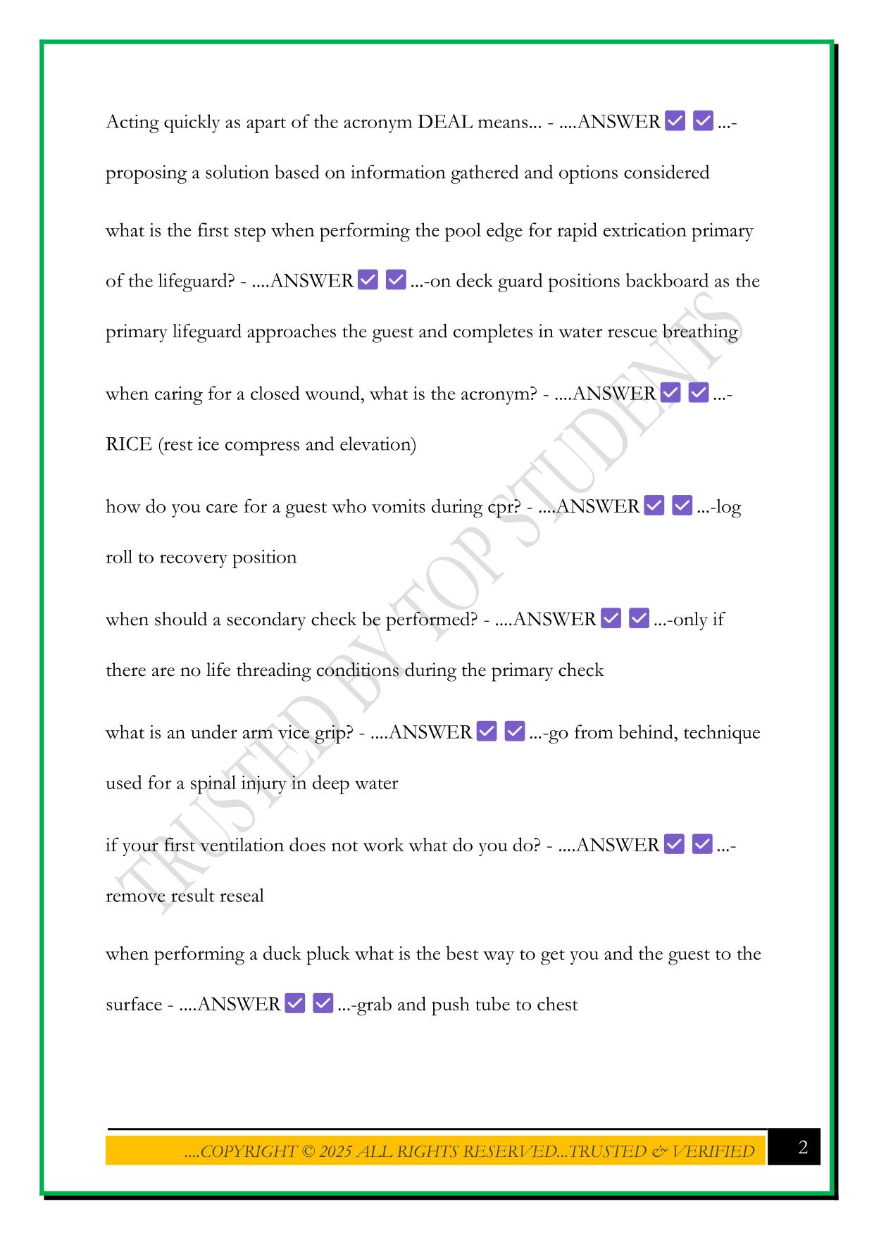 ELLIS & ASSOCIATES LIFEGUARD TEST 2025 QUESTIONS AND ANSWERS