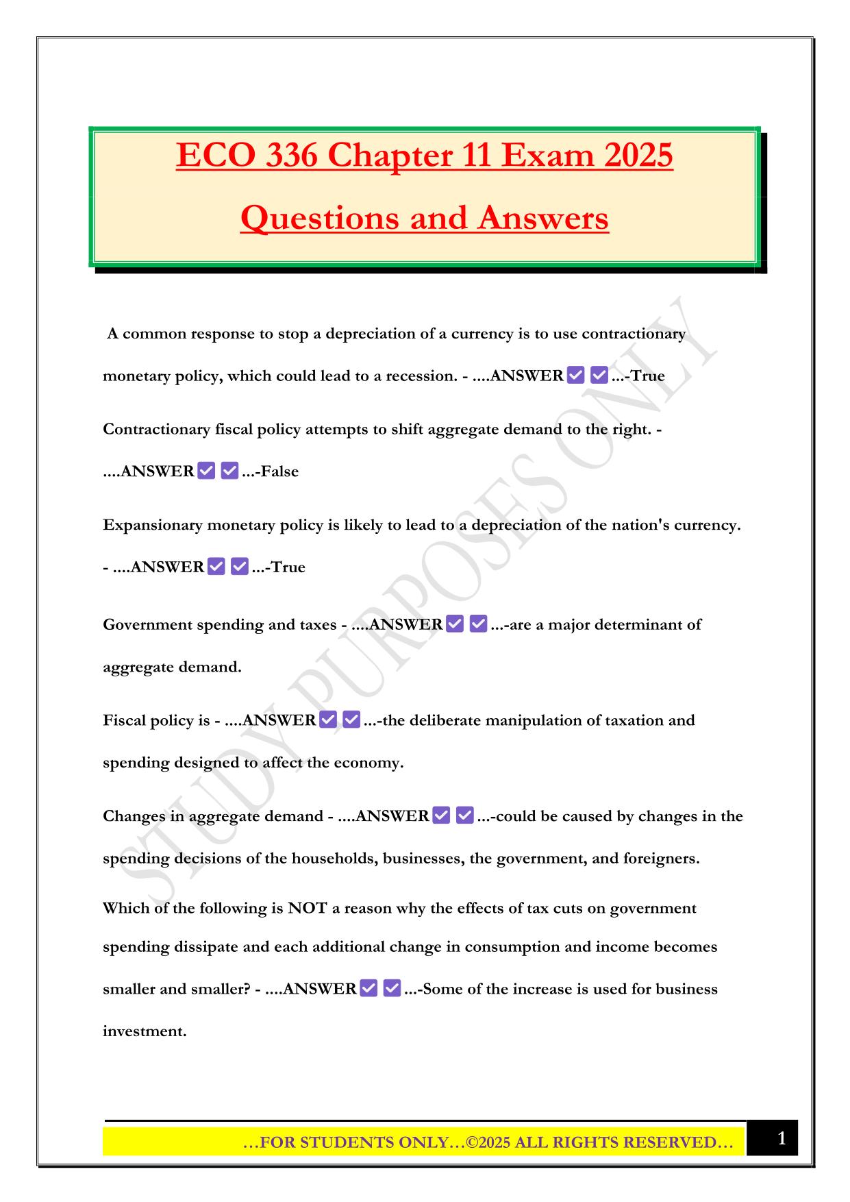 ECO 336 Chapter 11 Exam 2025 Questions and Answers