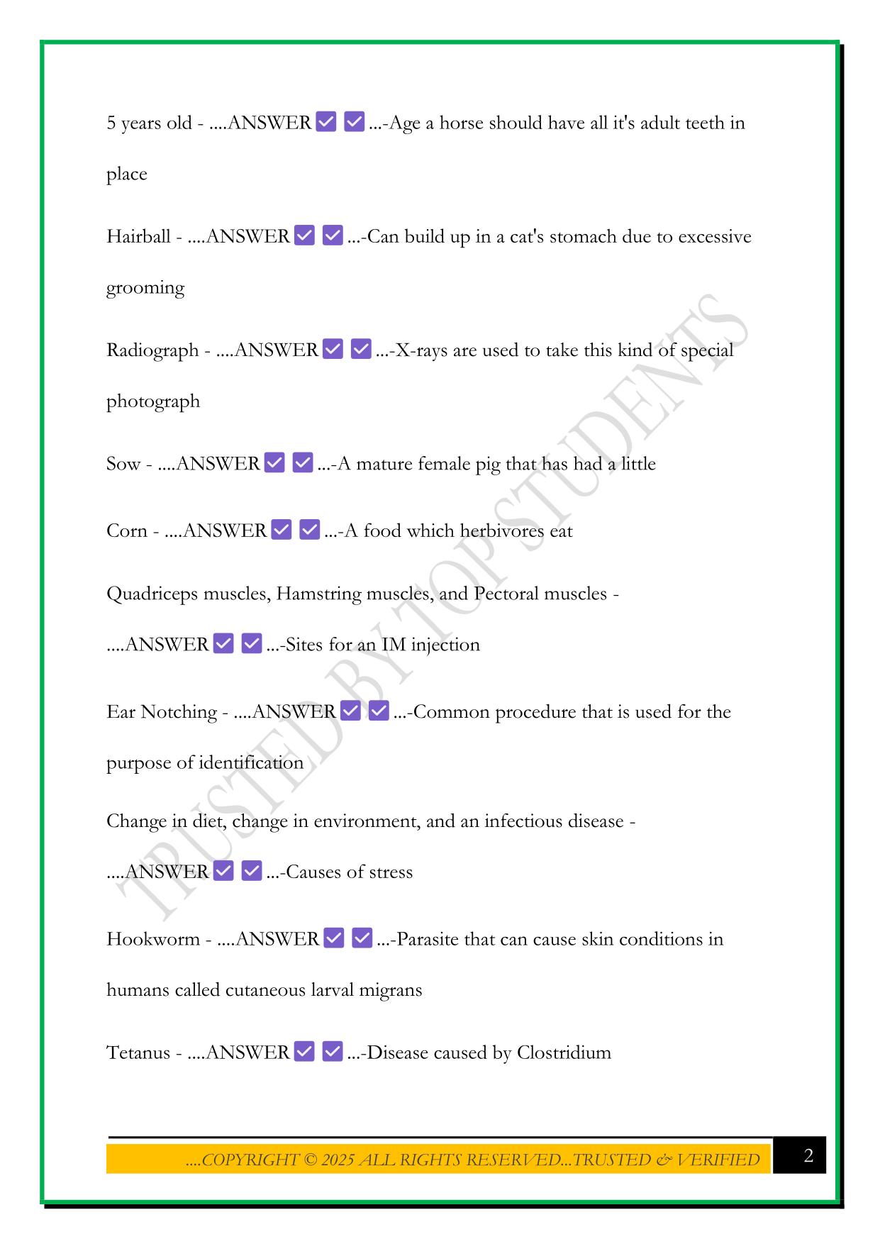 HOSA VETERINARY SCIENCE EXAM 2025 QUESTIONS AND ANSWERS