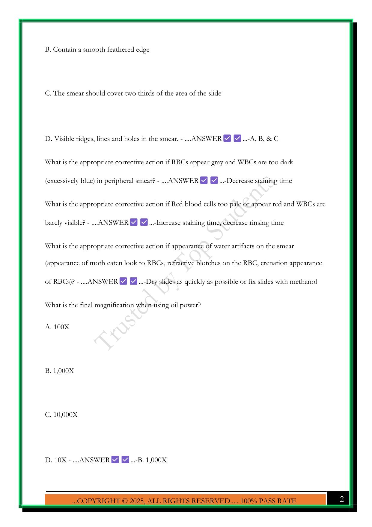 HEMATOLOGY LAB(UAMS) EXAM 2025 QUESTIONS AND ANSWERS