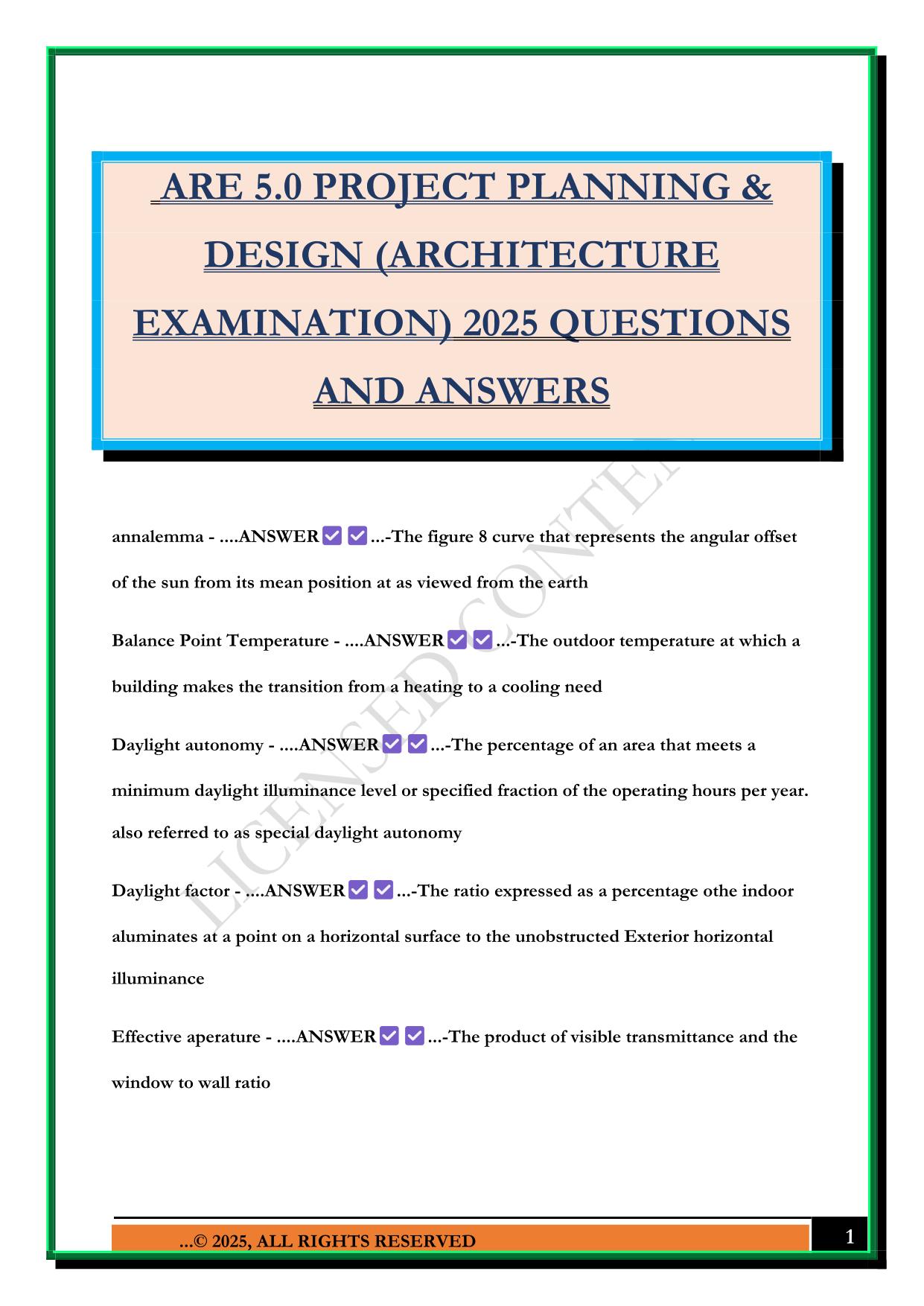 ARE 5.0 PROJECT PLANNING & DESIGN (ARCHITECTURE EXAMINATION) 2025 QUESTIONS AND ANSWERS
