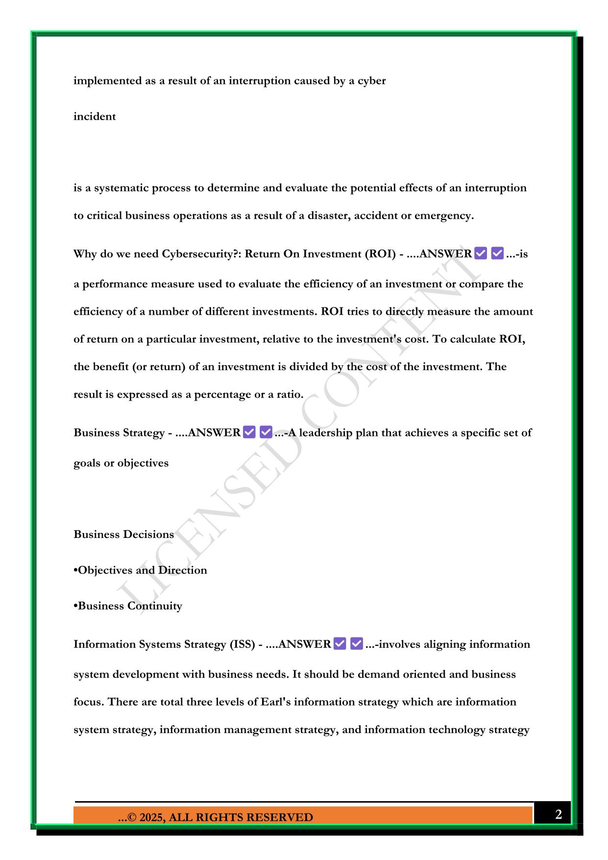 CYBER SECURITY: CYBER SECURITY MANAGEMENT EXAM 2025 QUESTIONS AND ANSWERS