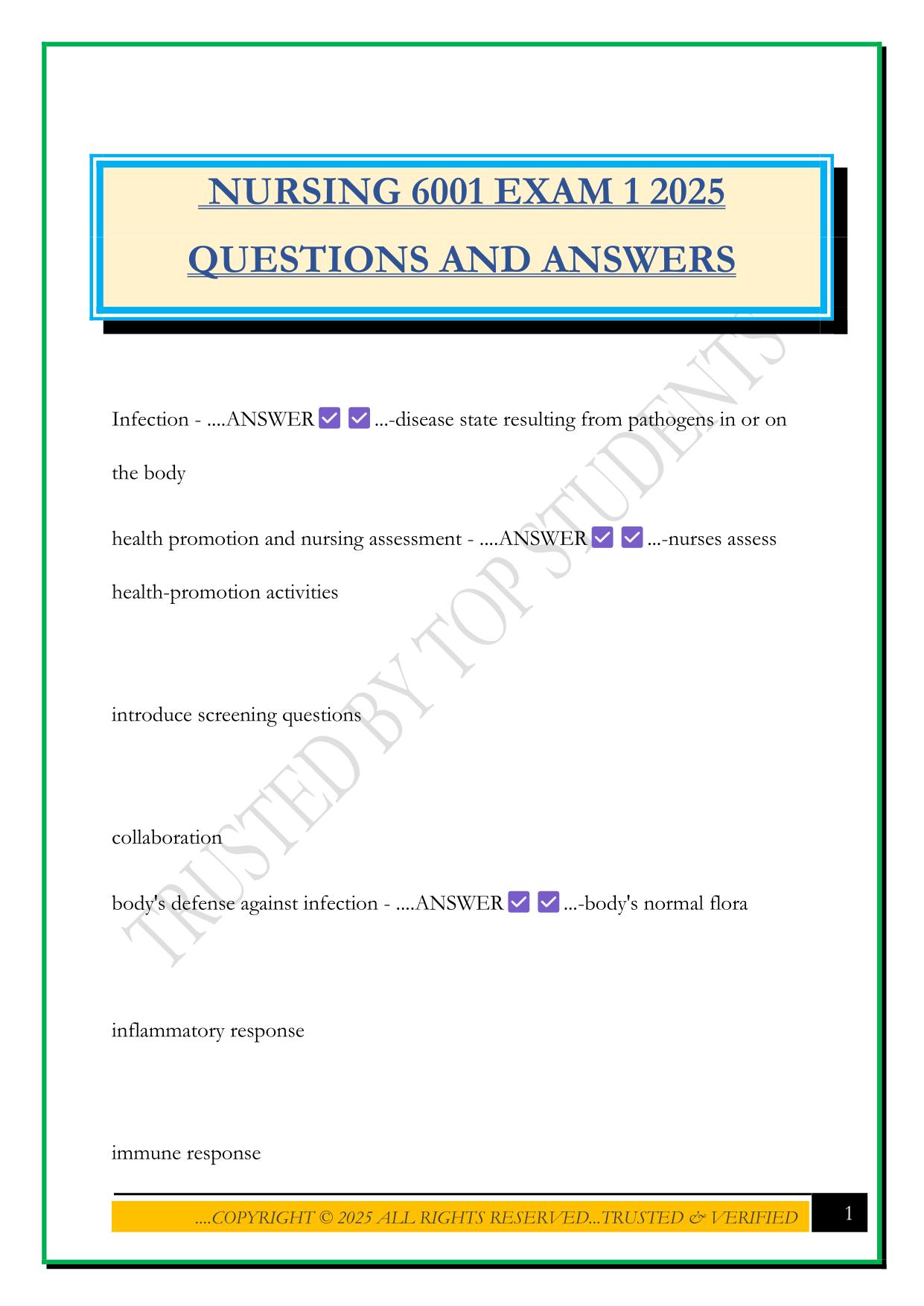 NURSING 6001 EXAM 1 2025 QUESTIONS AND ANSWERS