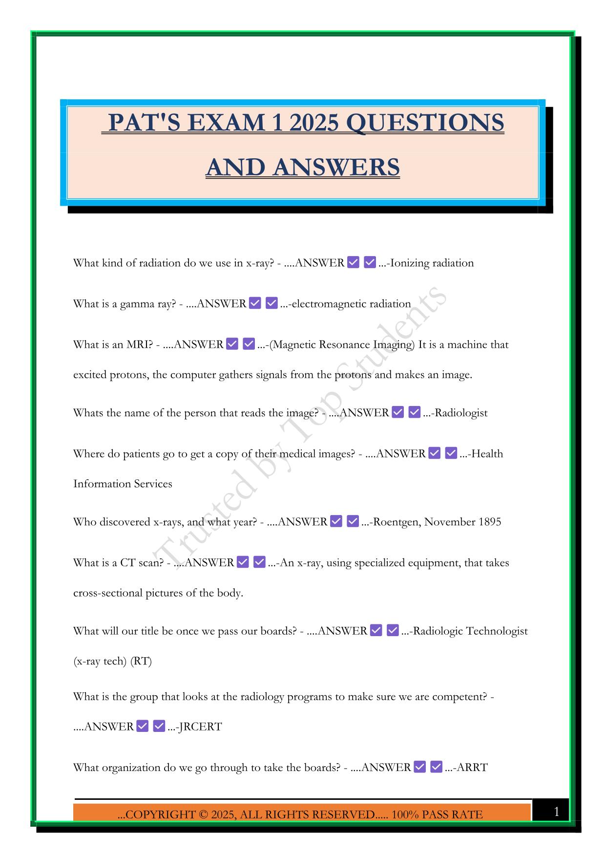 PAT'S EXAM 1 2025 QUESTIONS AND ANSWERS