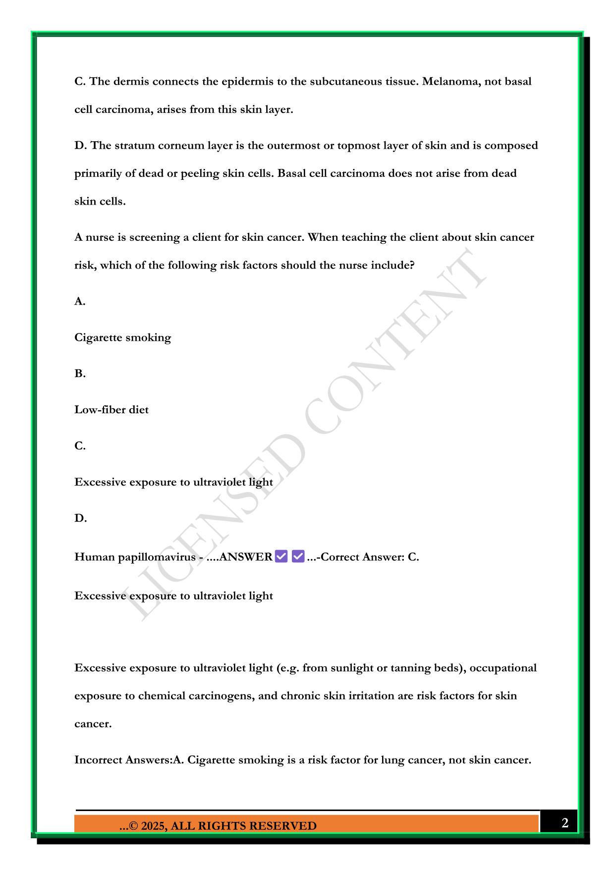 ATI DERMATOLOGICAL PRACTICE QUESTIONS 2025 WITH ANSWERS