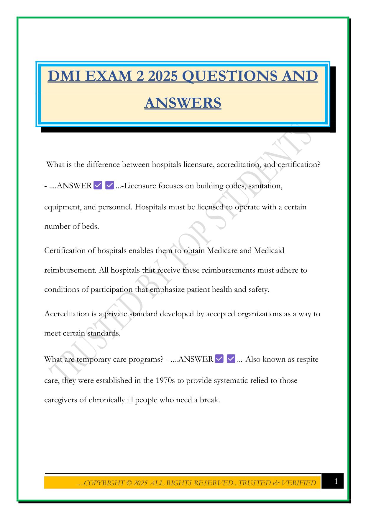 DMI EXAM 2 2025 QUESTIONS AND ANSWERS