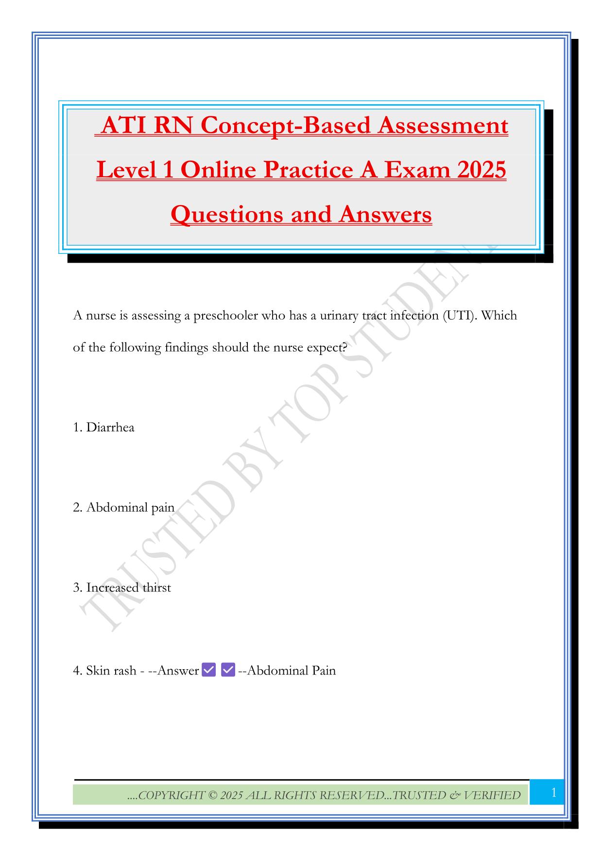 ATI RN Concept-Based Assessment Level 1 Online Practice A Exam 2025 Questions and Answers