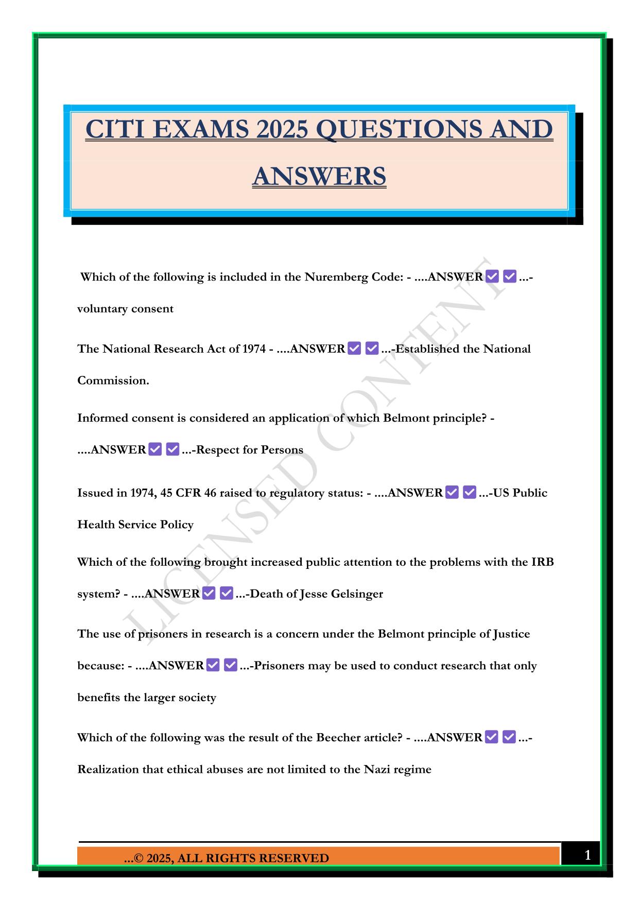 CITI EXAMS 2025 QUESTIONS AND ANSWERS