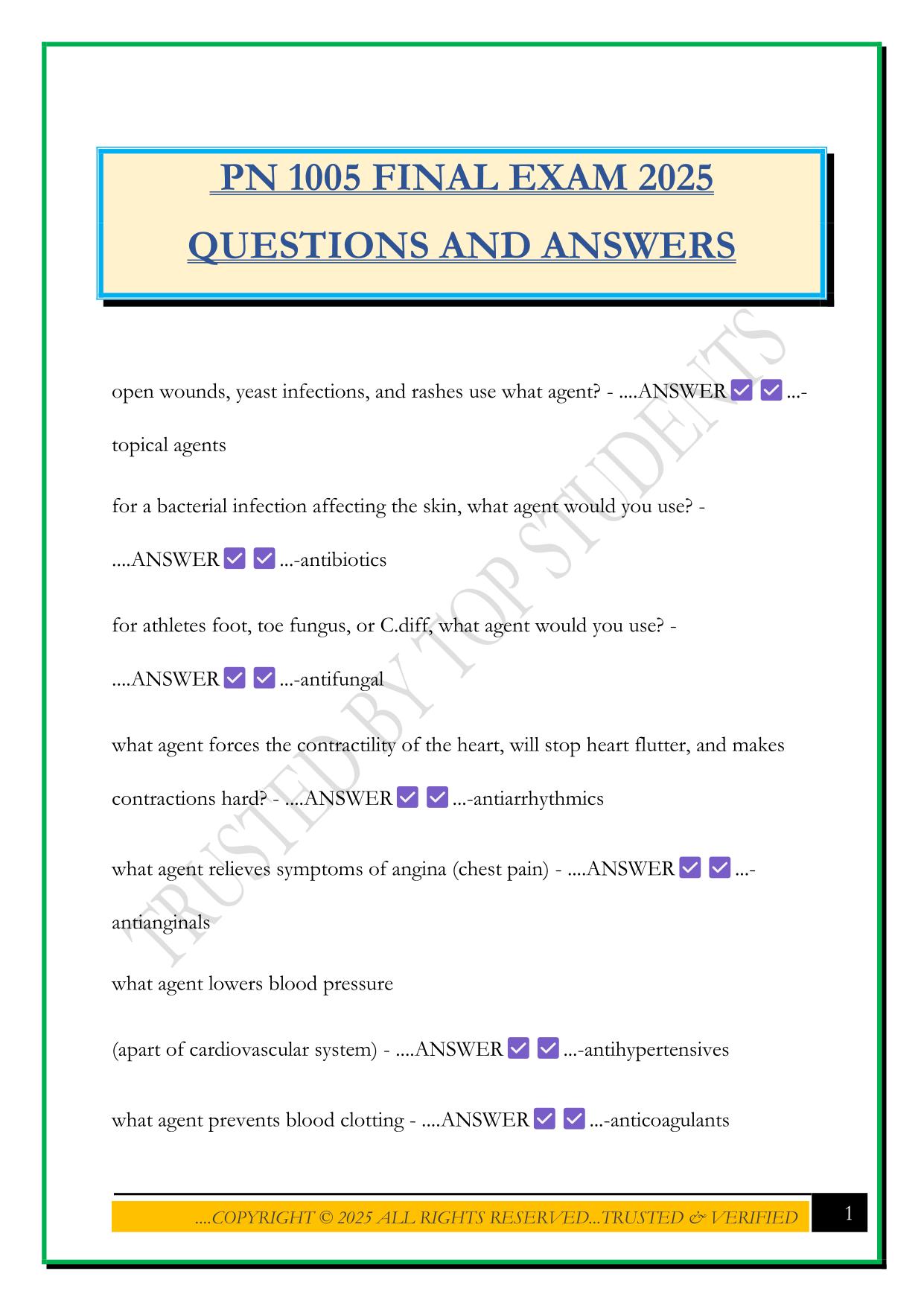 PN 1005 FINAL REVIEW EXAM 2025 QUESTIONS AND ANSWERS