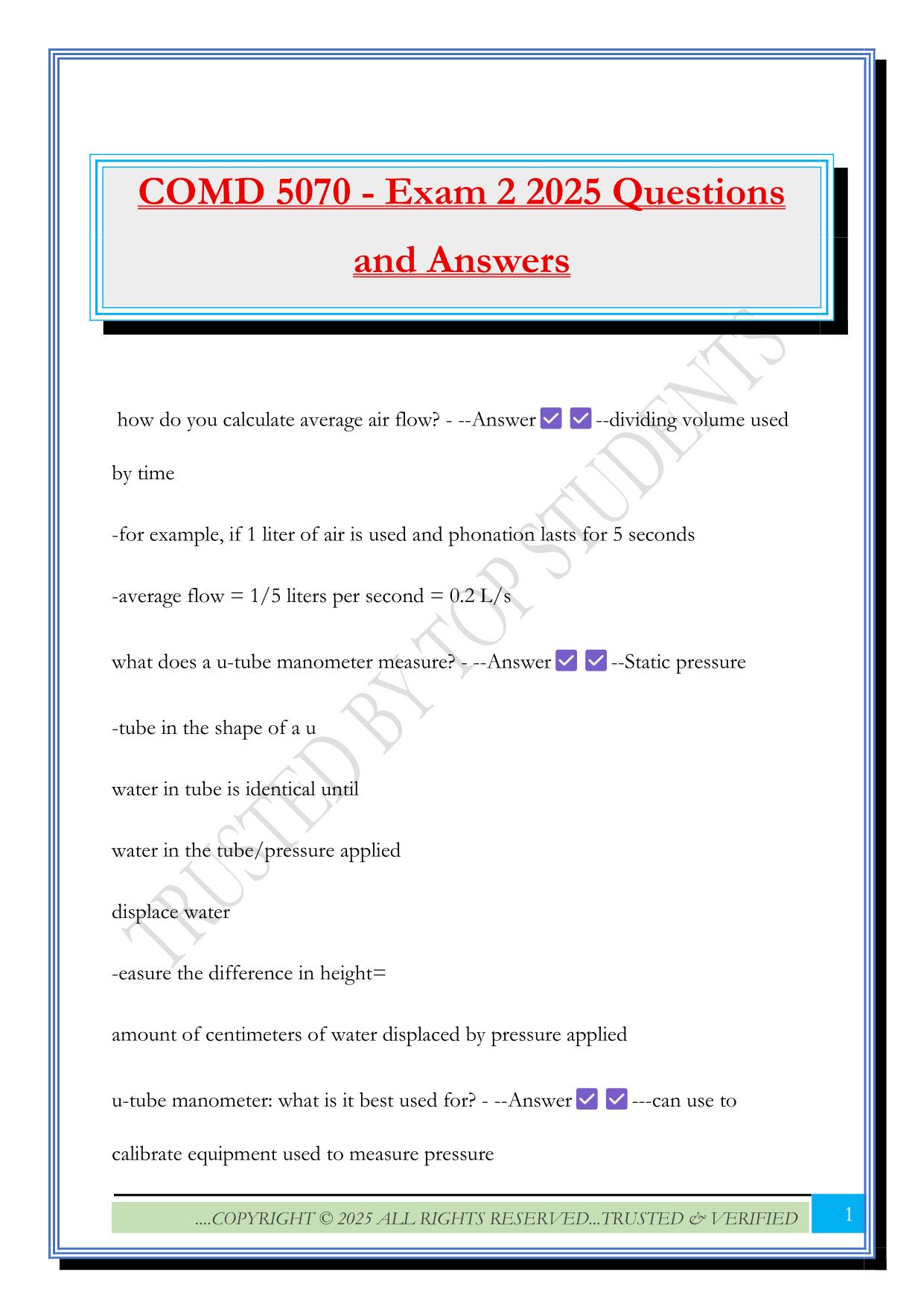 COMD 5070 - Exam 2 2025 Questions and Answers