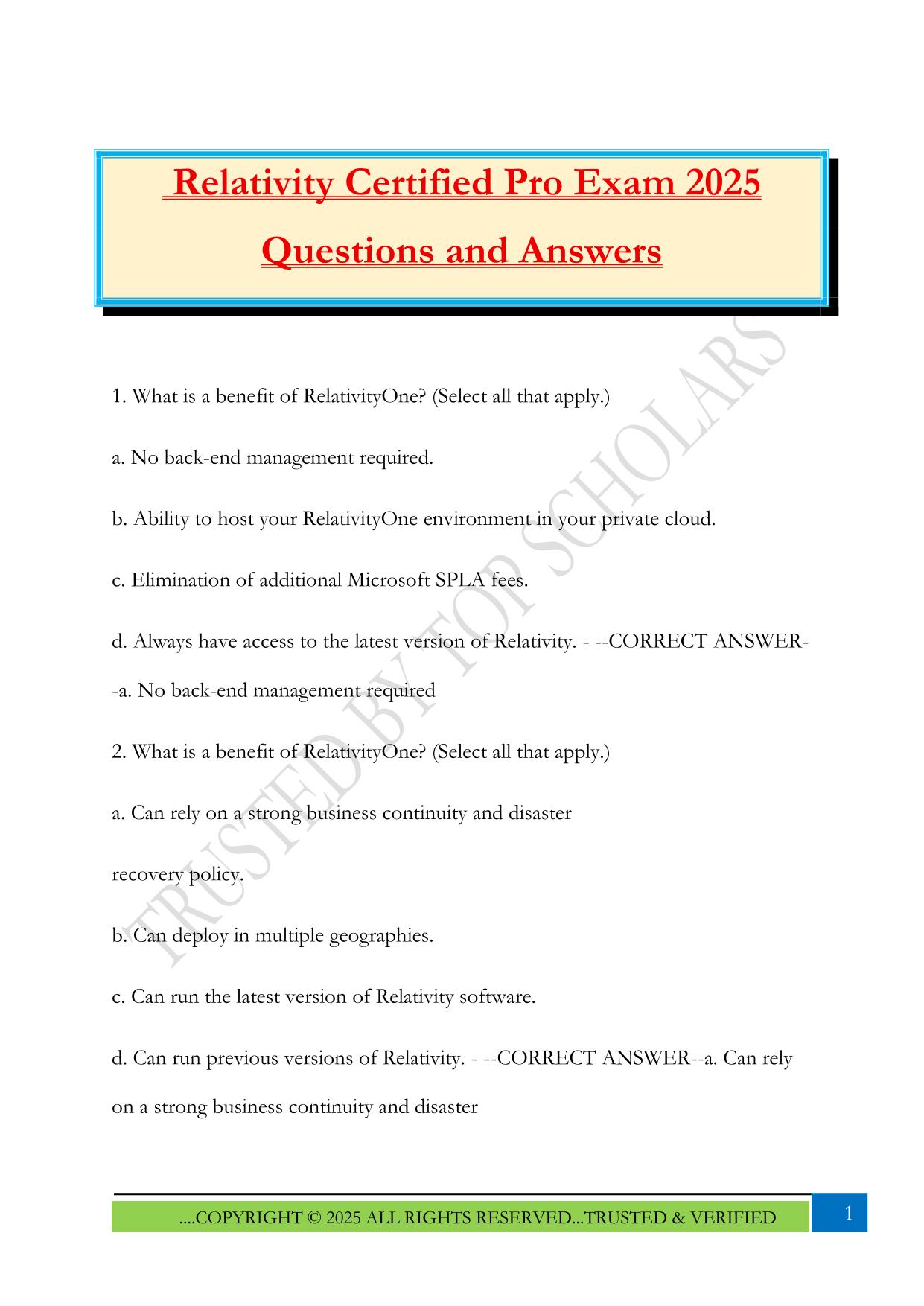 Relativity Certified Pro Exam 2025 Questions and Answers
