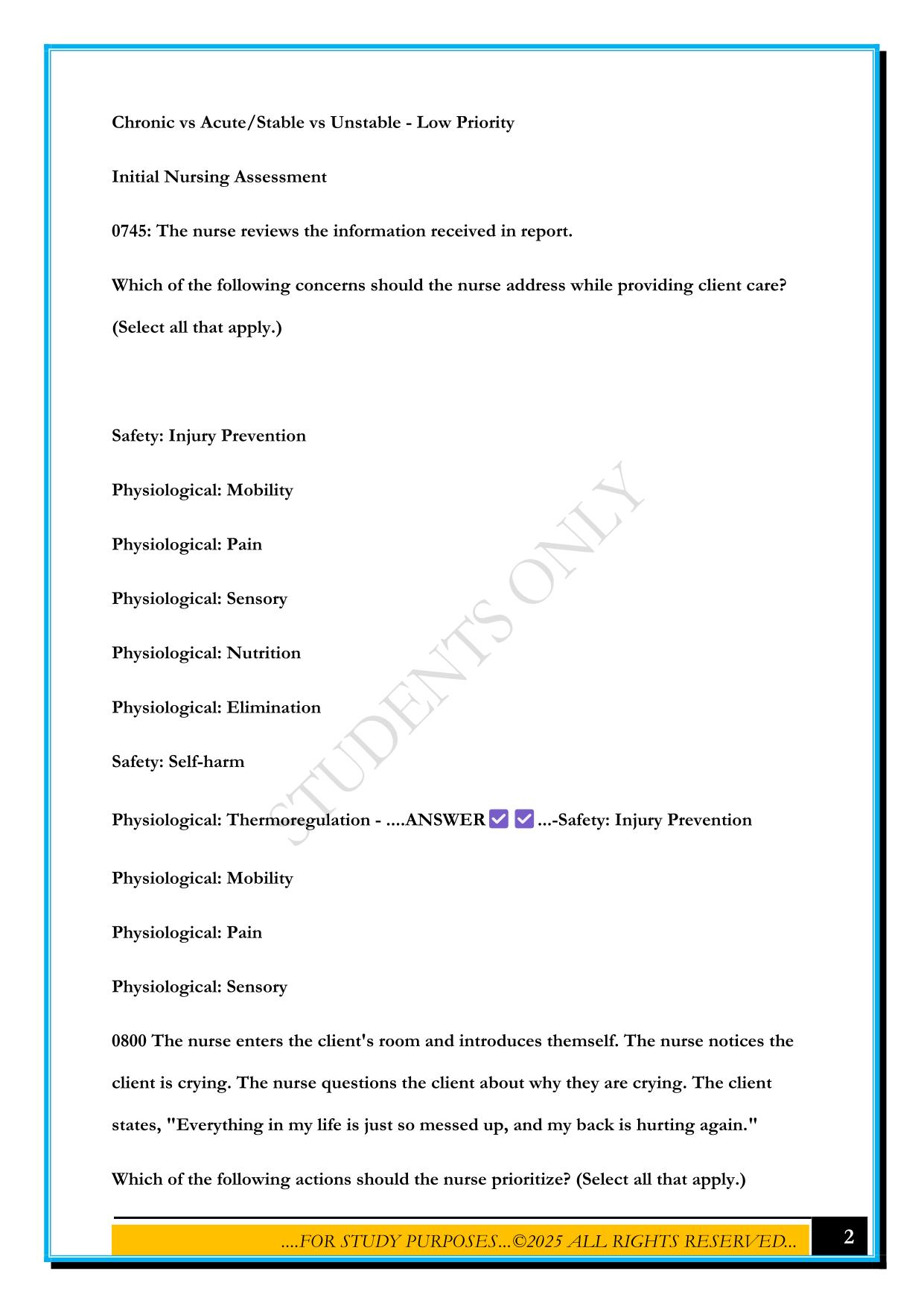 SWIFT RIVER SIMULATION - ADULT MEDICAL SURGICAL - ANN RAILS EXAM 2025 QUESTIONS AND ANSWERS