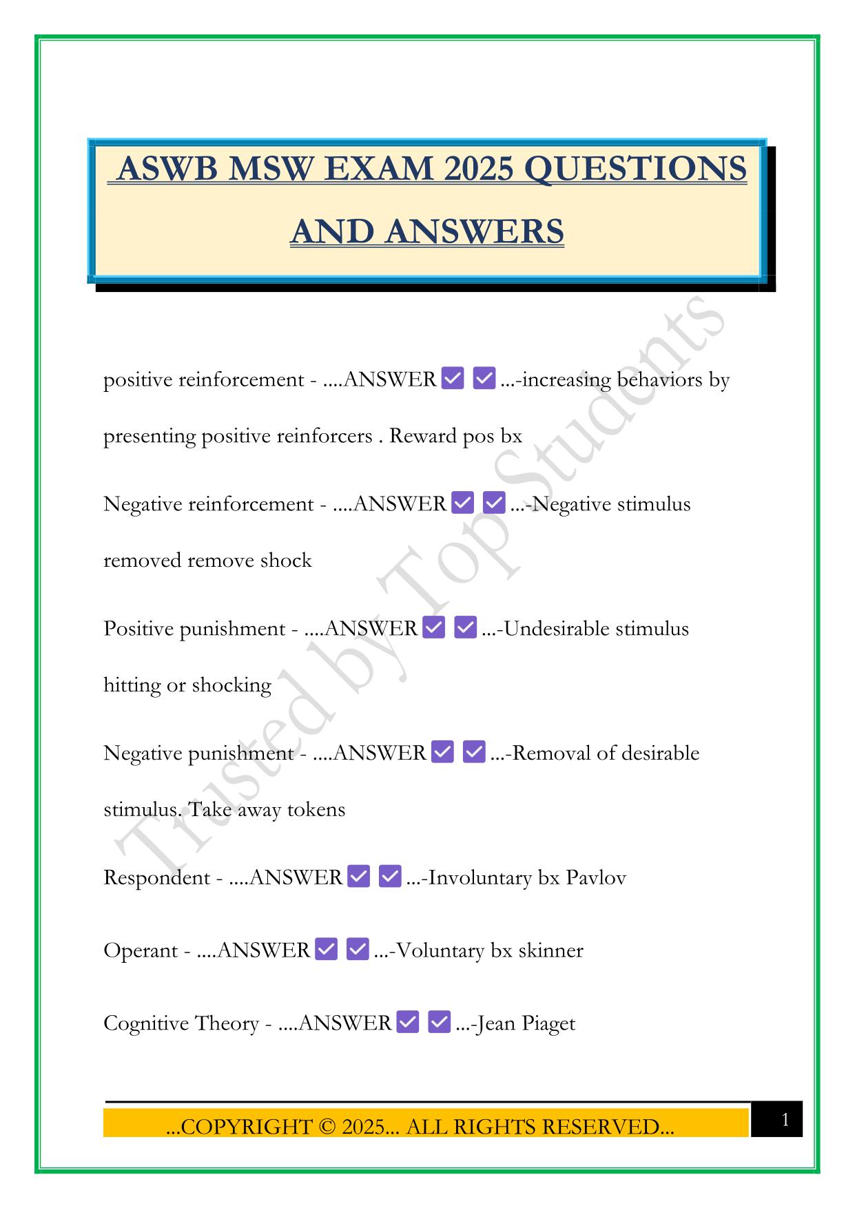ASWB MSW EXAM 2025 QUESTIONS AND ANSWERS