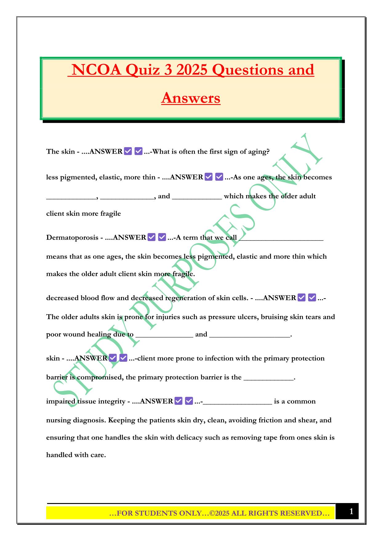 NCOA Quiz 3 2025 Questions and Answers