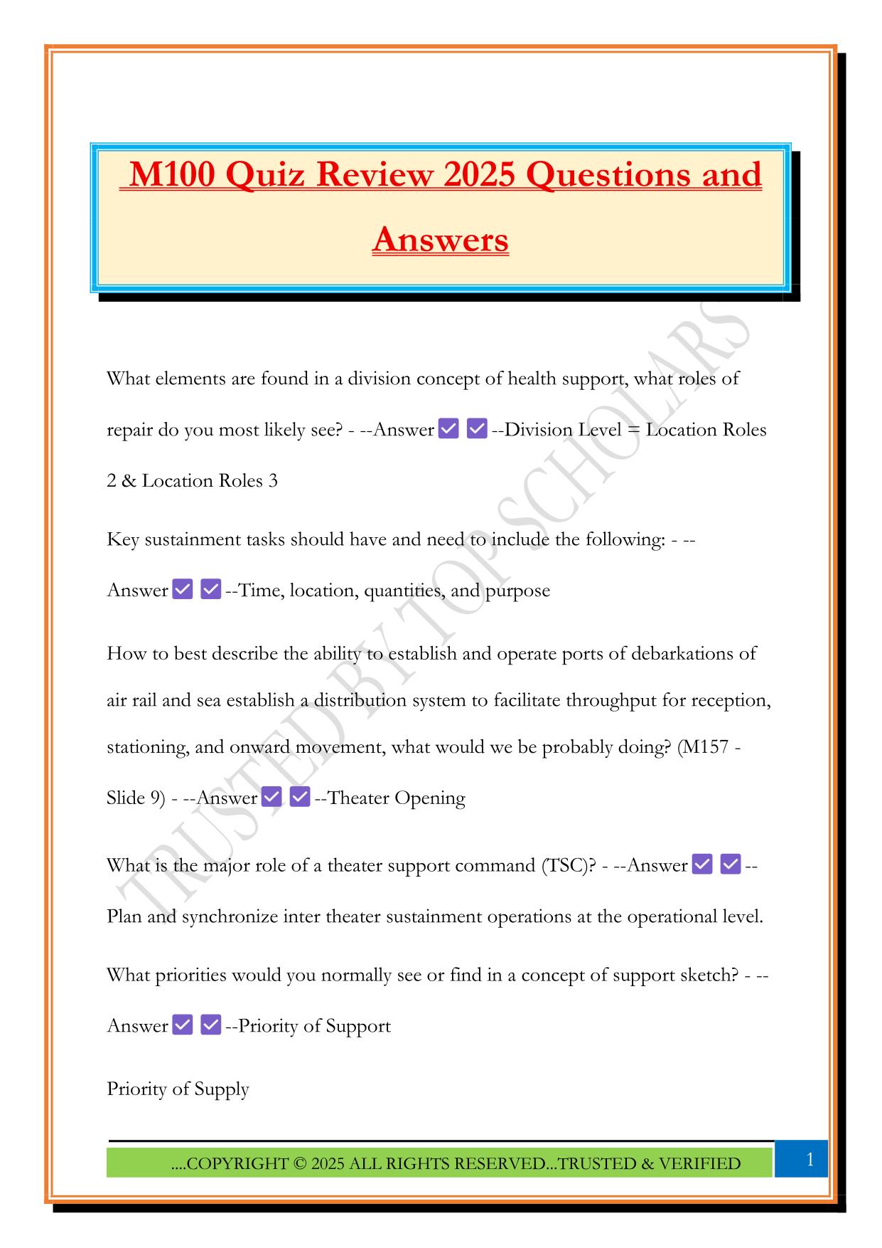 M100 Quiz Review 2025 Questions and Answers