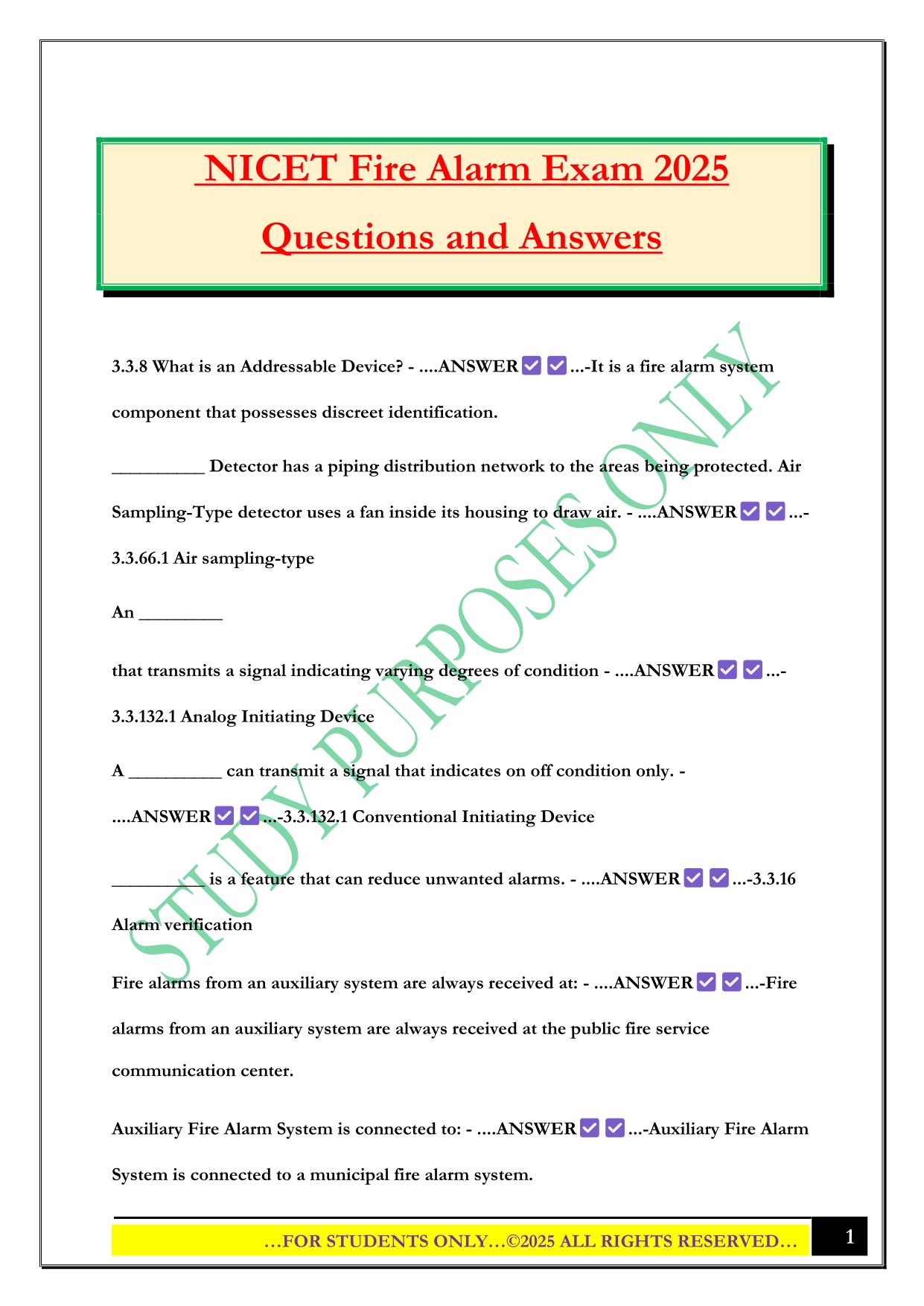 NICET Fire Alarm Exam 2025 Questions and Answers