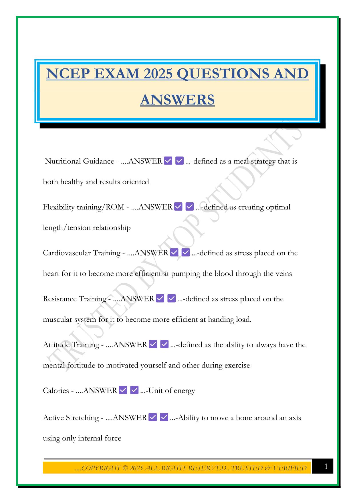 NCEP EXAM 2025 QUESTIONS AND ANSWERS