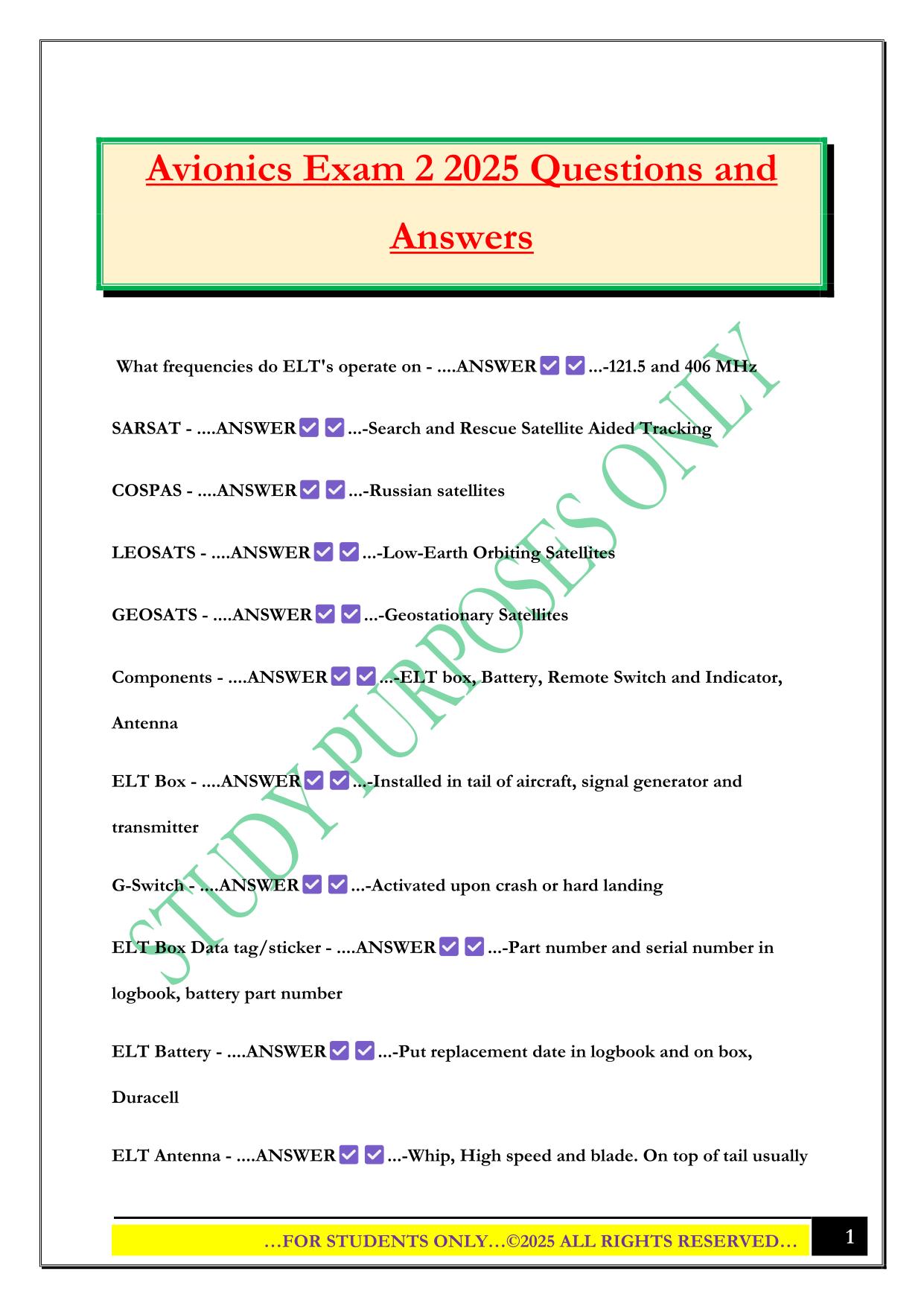 Avionics Exam 2 2025 Questions and Answers