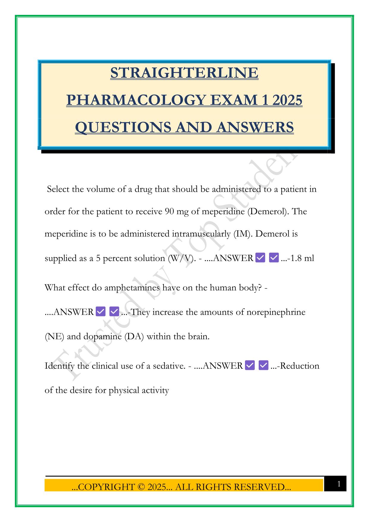 STRAIGHTERLINE PHARMACOLOGY EXAM 1 2025 QUESTIONS AND ANSWERS