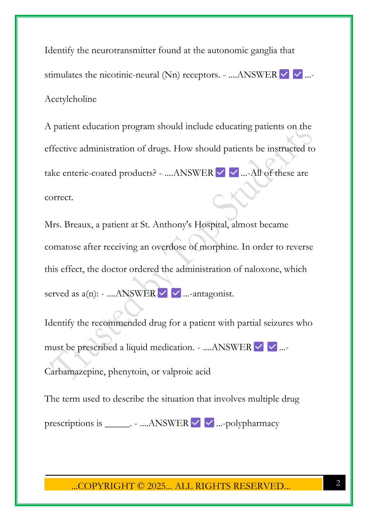 STRAIGHTERLINE PHARMACOLOGY EXAM 1 2025 QUESTIONS AND ANSWERS