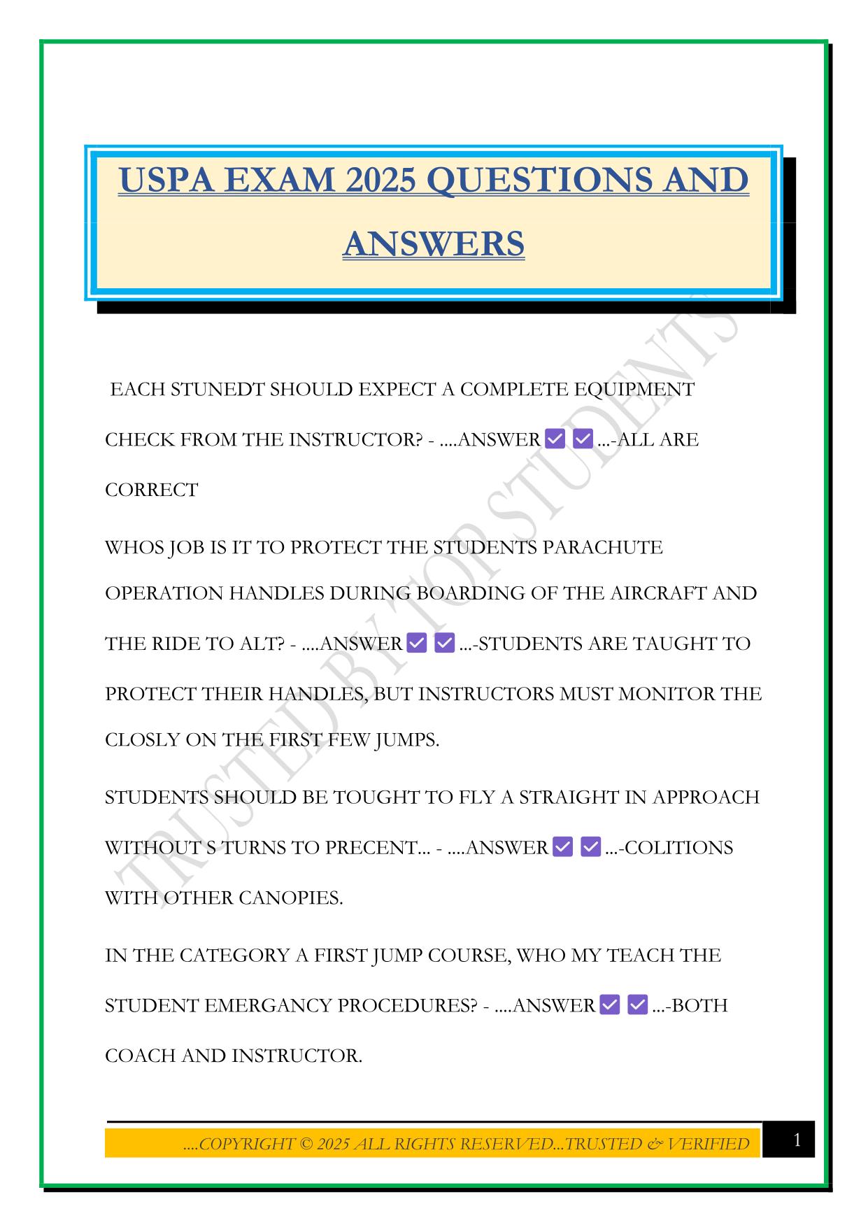 USPA EXAM 2025 QUESTIONS AND ANSWERS