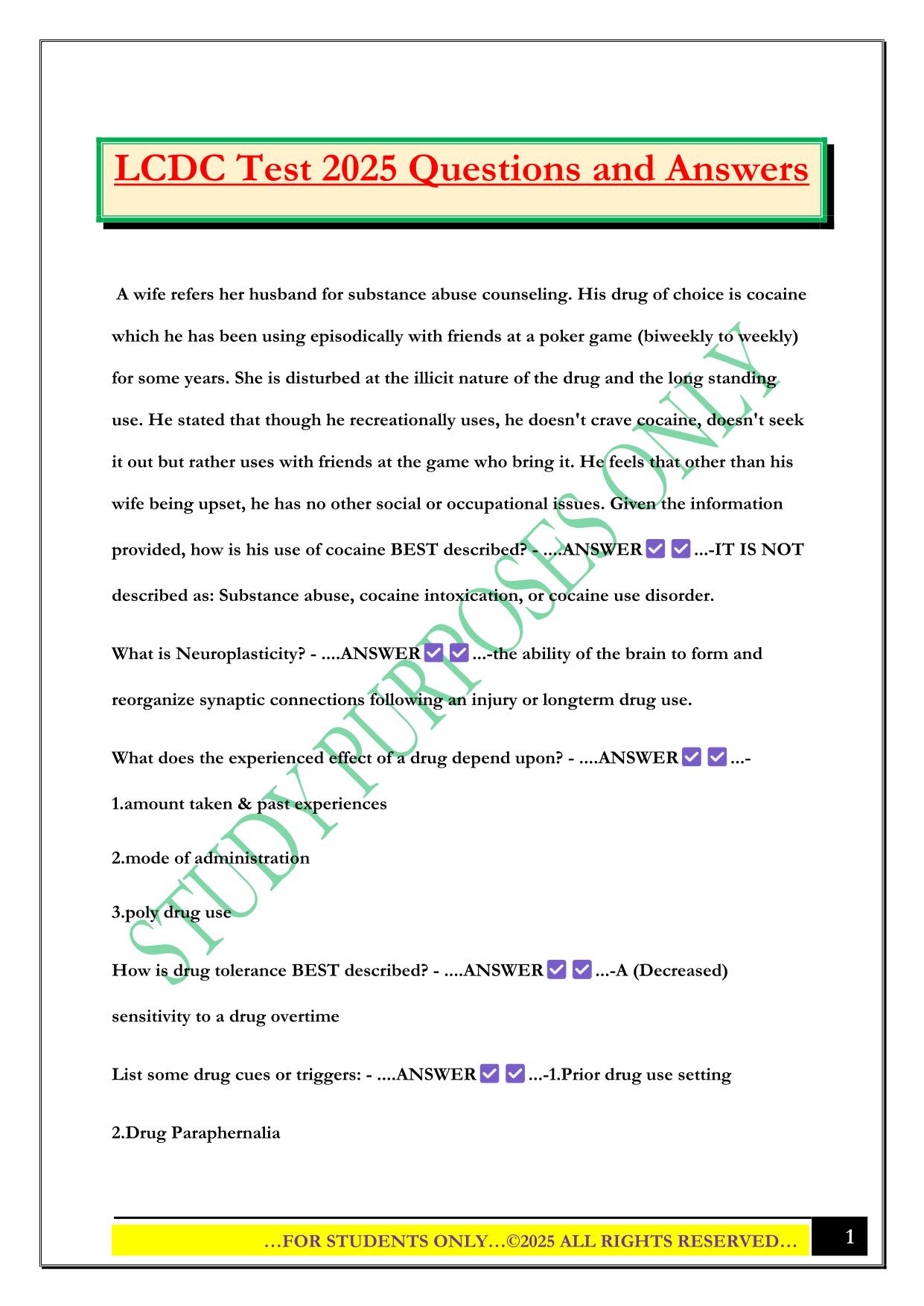 LCDC Test 2025 Questions and Answers