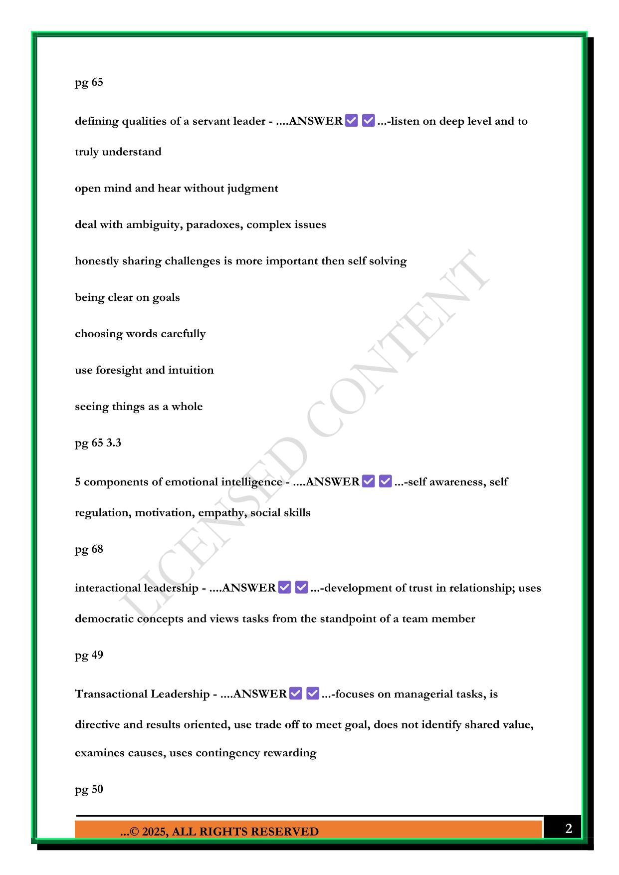 NURSING LEADERSHIP EXAM 1 STUDY GUIDE 2025 QUESTIONS AND ANSWERS