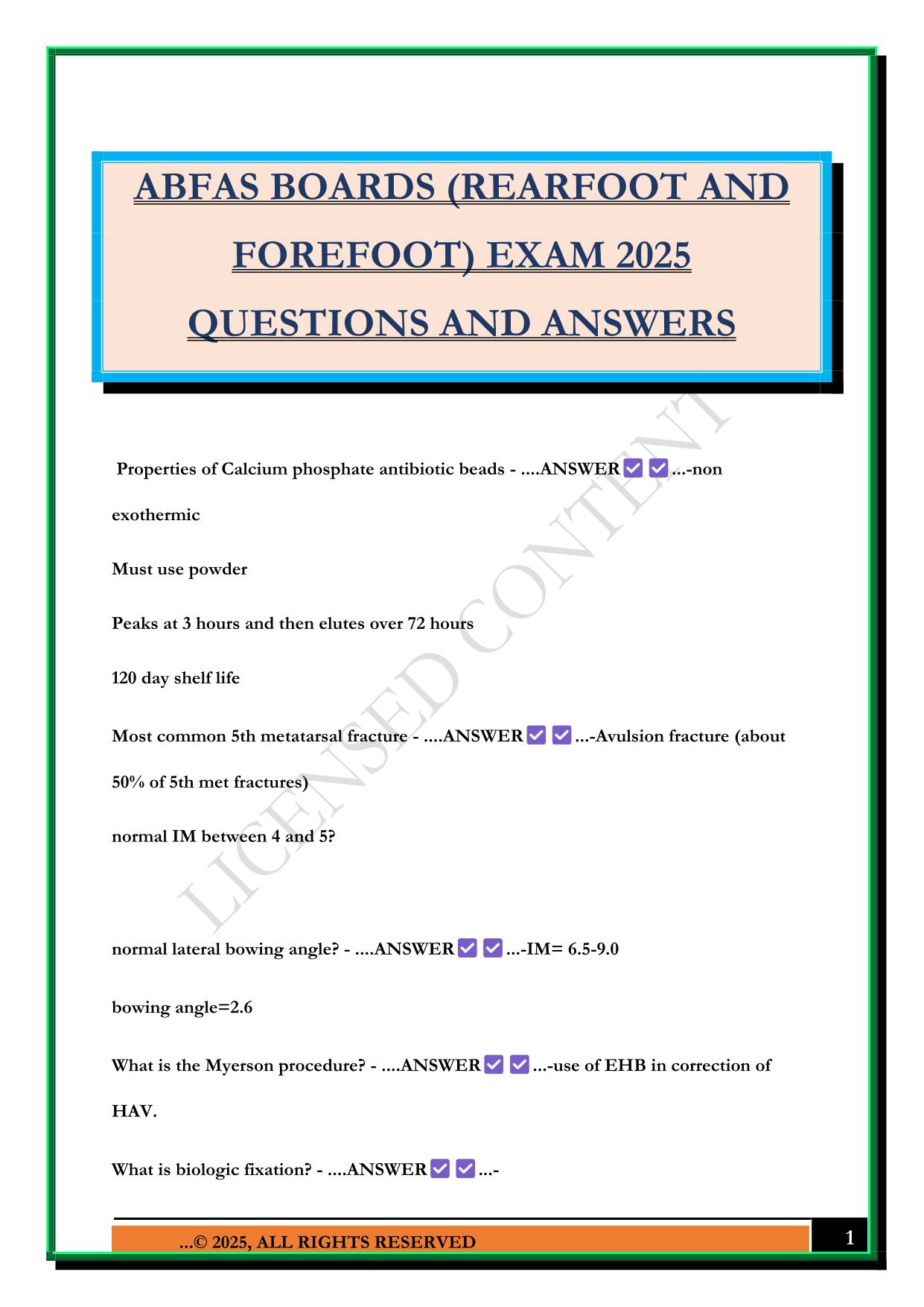 ABFAS BOARDS (REARFOOT AND FOREFOOT) EXAM 2025 QUESTIONS AND ANSWERS